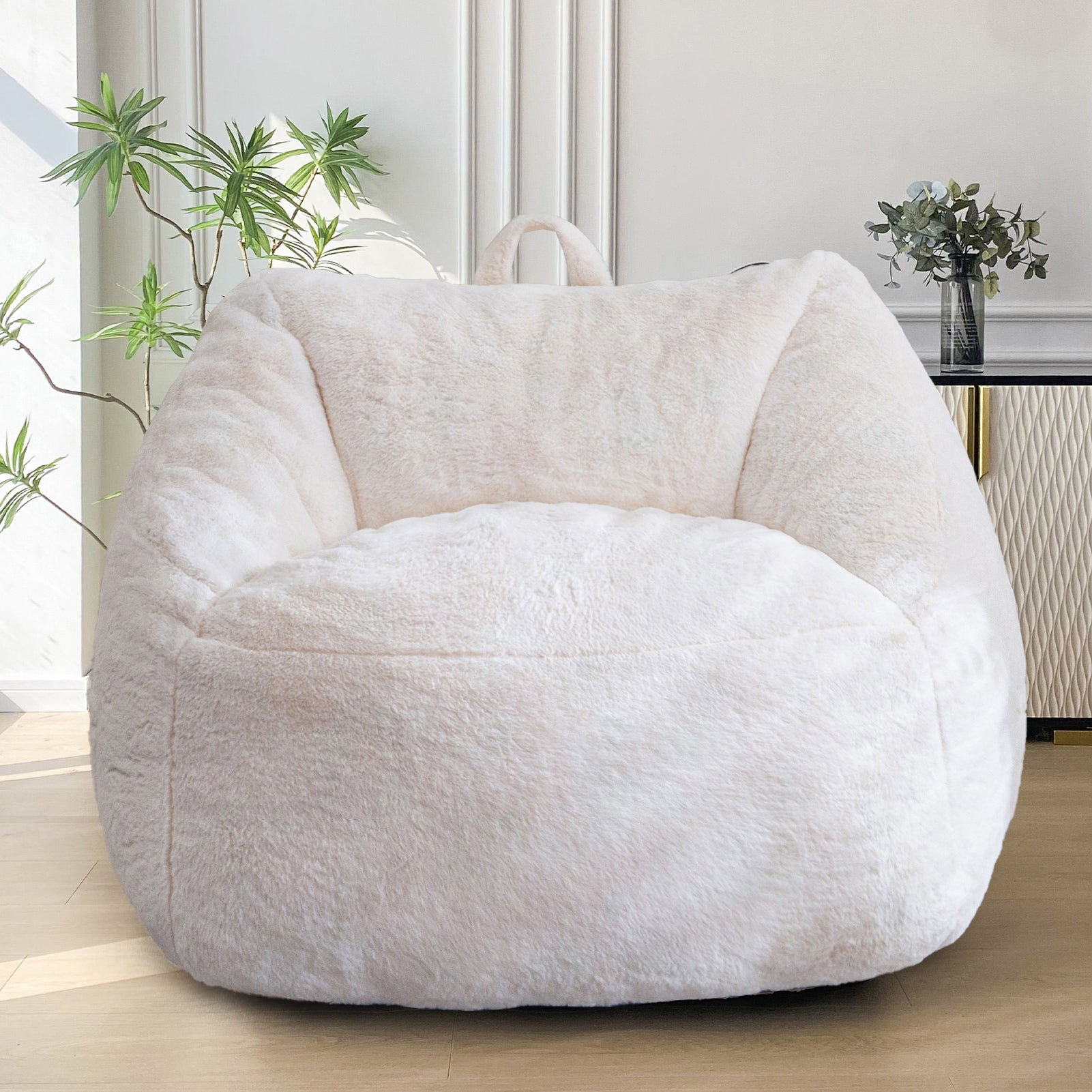 MAXYOYO Bean Bag Chair for Adults, Kids & Teens - Soft Floor Sofa with Handle for Gaming, Reading & Relaxing - Beige - Perfect for Living Room, Bedroom & Game Room