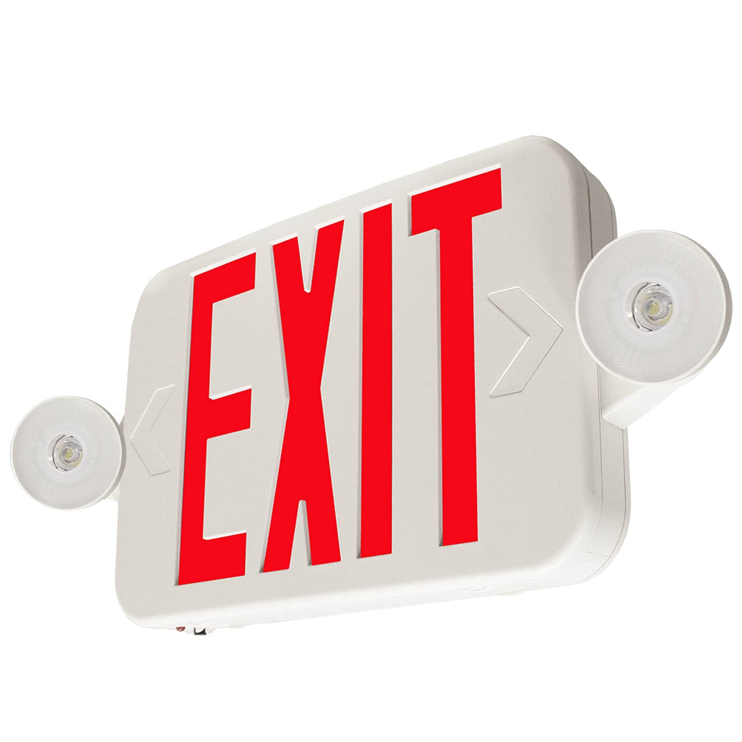 LFI Lights Compact Combo Red Exit Sign with Emergency Lights - White Housing All LED Exit Sign with 2 Adjustable Round Heads, Hardwired Battery Backup, UL Listed (1 Pack) COMBOJR-R - Perfect for Offices, Schools, Hospitals and Commercial Buildings