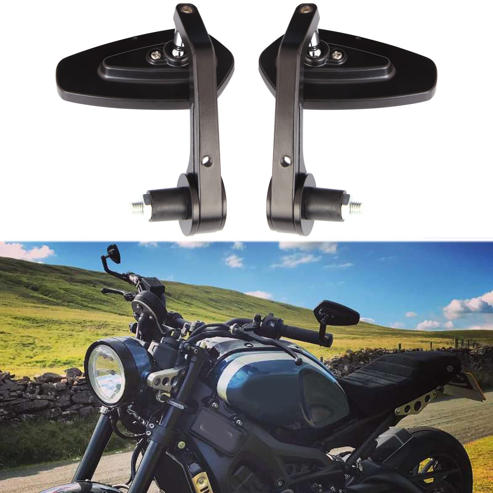 Universal Black Motorcycle Bar End Side Mirrors - Compatible with Honda, Suzuki, Yamaha, Kawasaki, Victory & Harley Davidson - Perfect for Cruisers, Scooters & Street Bikes - Enhances Safety & Style on the Road