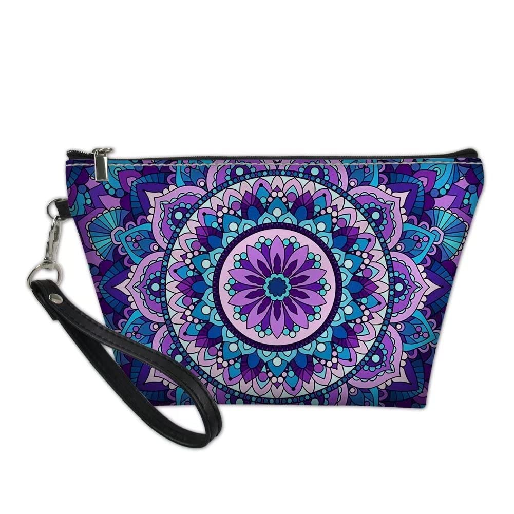 TWIKVASTA Wristlet Cosmetic Bag - Purple Mandala Print Makeup Pouch for Women & Girls, Travel Toiletry Organizer, Perfect Gift for Birthday, Bridal Shower & Holidays (Use for Cosmetics, Jewelry, Travel Essentials)