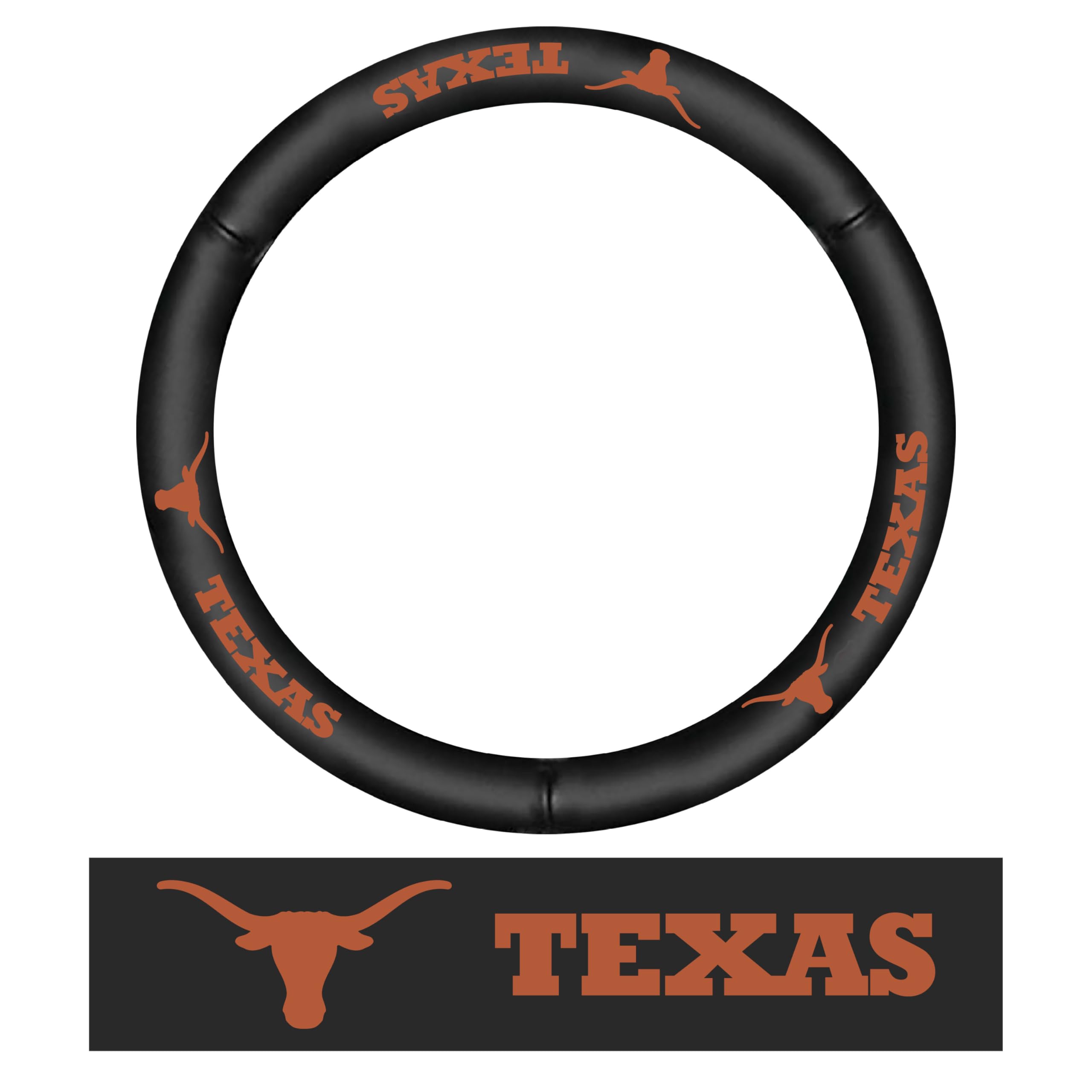 FANMATS 40521 University of Texas Genuine Leather Steering Wheel Cover - Black 15