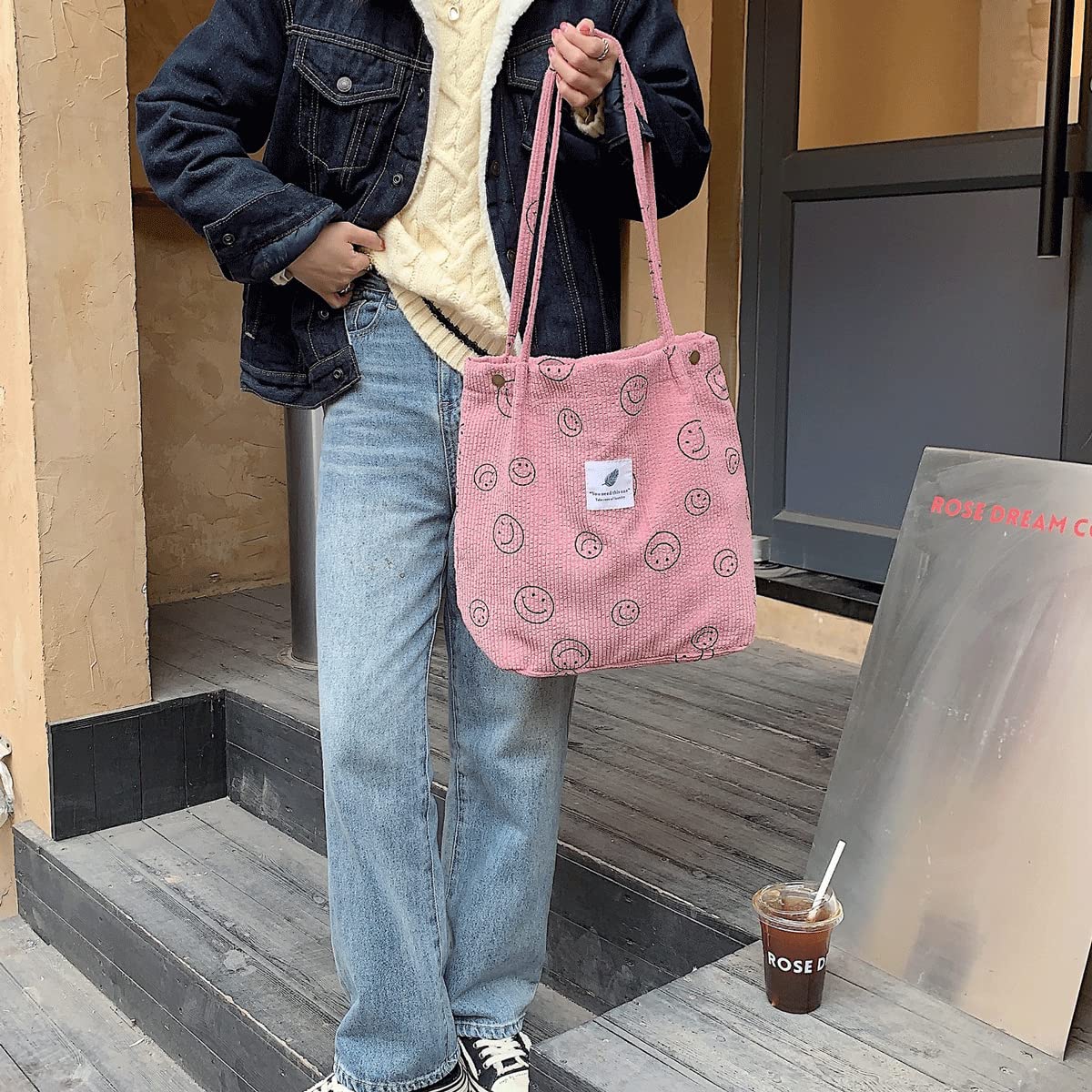 Stylish Corduroy Tote Bag for Women - Large Cute Shoulder Bag for School, Work & Travel - Trendy Aesthetic Handbag for Everyday Use