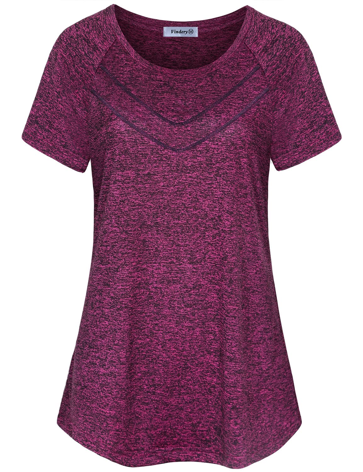 Vindery Women's Quick-Dry Yoga Shirts - Breathable Workout Tops with Front Line Decor for Gym & Athletic Activities | Loose Fit Comfort for Yoga, Pilates & Running