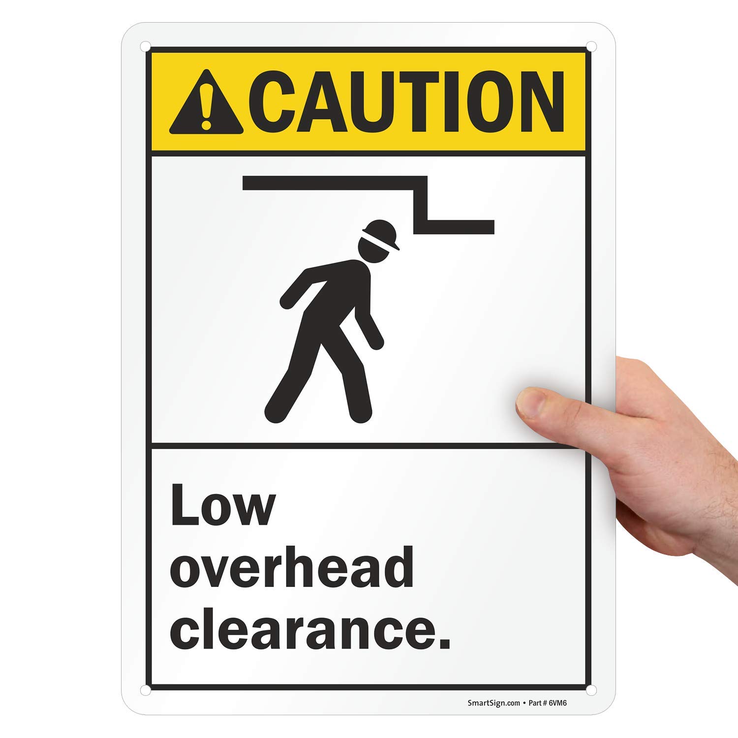 SmartSign 14 x 10 Inch ANSI Compliant 'Caution - Low Overhead Clearance' Safety Sign | 55 Mil Durable HDPE Plastic | Yellow, Black & White Digital Printing | Perfect for Warehouses, Parking Garages & Construction Sites