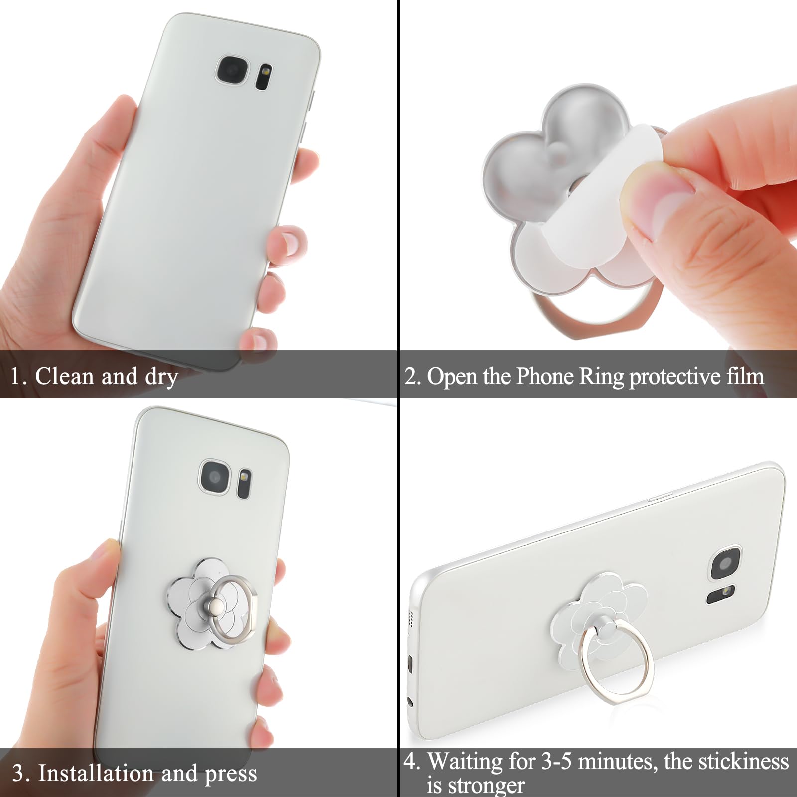 Sibba 2 Pack Flower-Shaped Metal Phone Ring Holder - Universal Phone Grip Stand for iPhone, Samsung & All Smartphones (Silver) - Perfect for Hands-Free Viewing, Selfies & Secure Grip