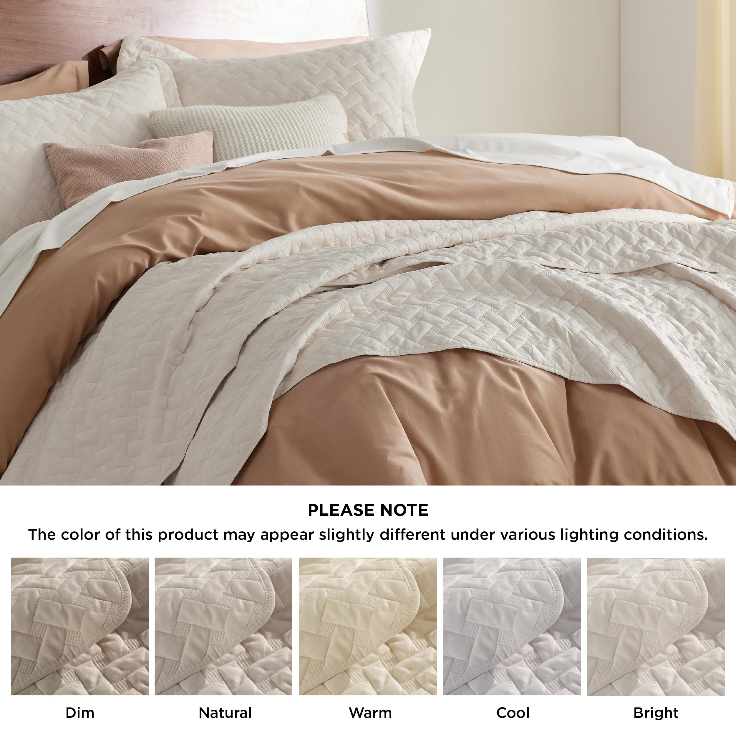 Bedsure Queen Size Lightweight Quilt Bedspread - Soft Basket Weave Pattern Comforter Set with 2 Pillow Shams, Beige All-Season Bedding for Cozy Home & Guest Room Decor