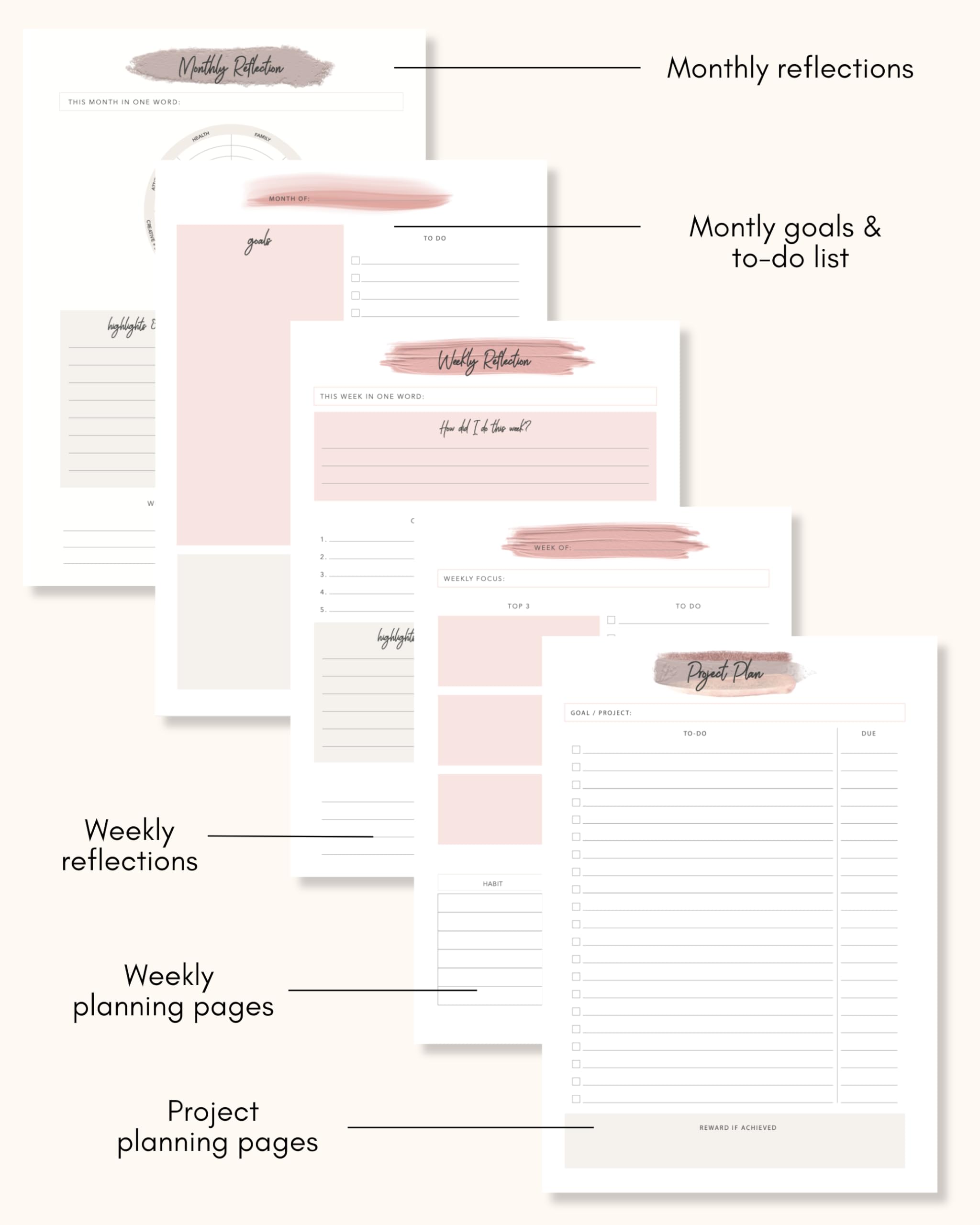 Lamare 6-Month Planner - Undated A5 Organizer with Goal Tracker & Quotes for Daily Planning - Pink Hardcover