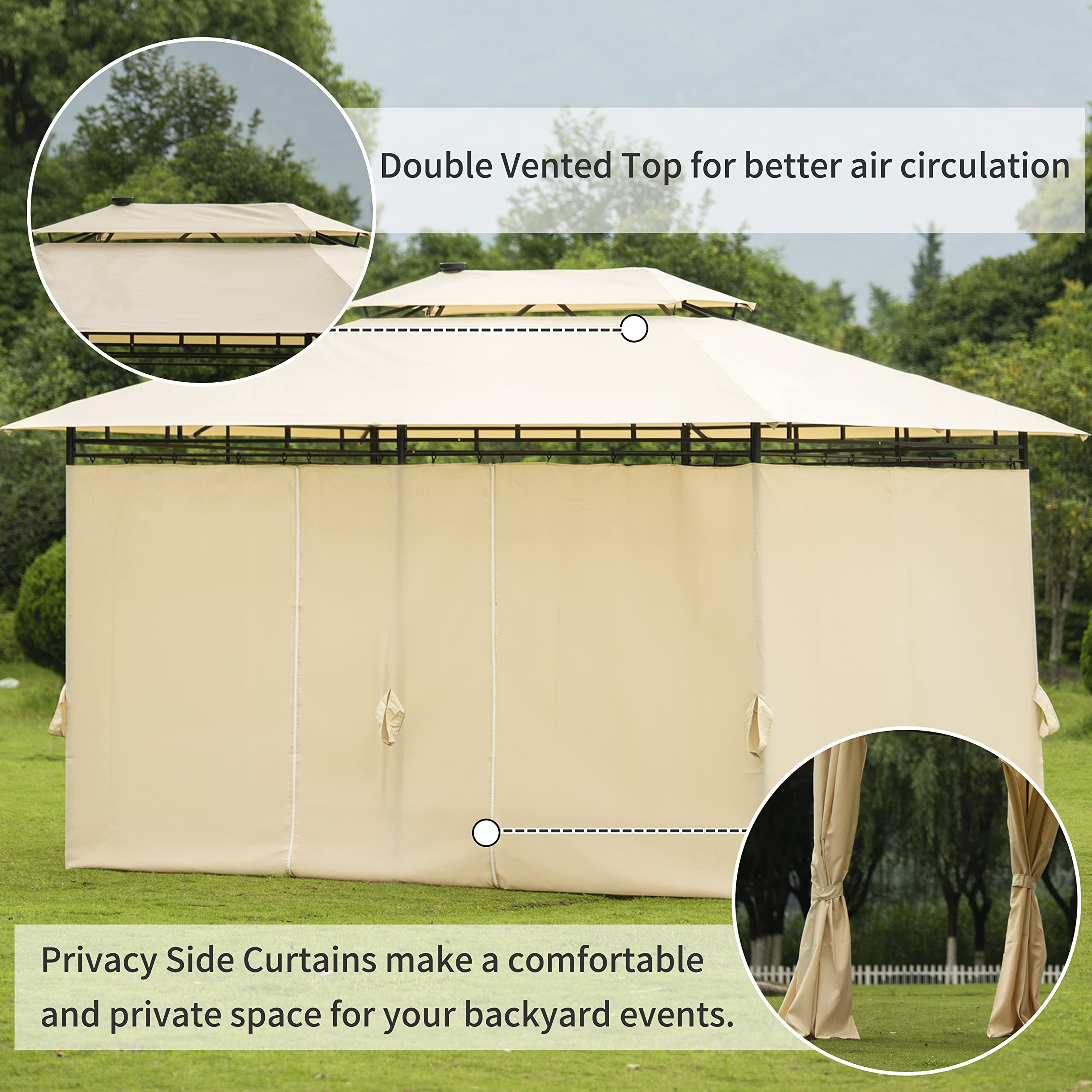 Steel Frame Rectangle Soft Top Outdoor Gazebo with Removable Curtains - Perfect for Patio, Garden, and Backyard Relaxation | Weather-Resistant Dome Canopy for Shade & Outdoor Entertaining