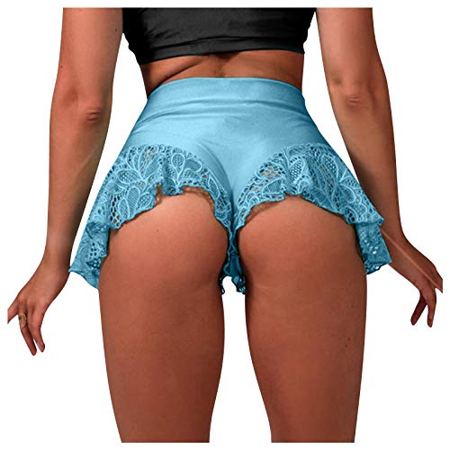 Women's High Waist Lace Bikini Shorts - Sexy Ruffled Mini Tight Swimwear for Beach, Pool & Dance (Blue, Size L) | Perfect for Summer Vacation, Yoga & Fitness