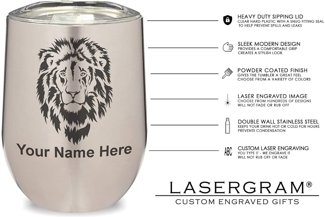 Personalized Engraved Double Wall Stainless Steel Wine Tumbler - LaserGram Rhinoceros Design, Insulated Cup for Hot & Cold Drinks, Perfect for Gifts, Parties, Camping & Home Use