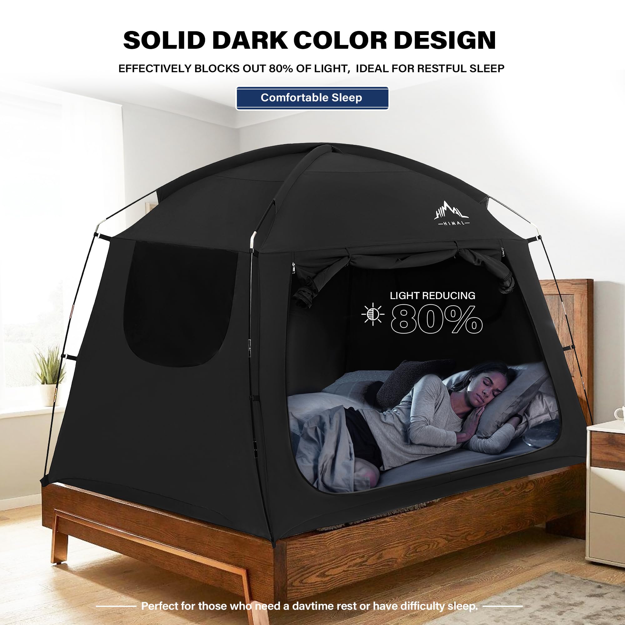 Portable Bed Tent for Adults & Kids - Light Reducing Twin Size Canopy Tent, Breathable & Lightweight Indoor Privacy Shelter (Black) - Perfect for Napping, Reading & Creating Personal Space in Bedrooms or Dorms