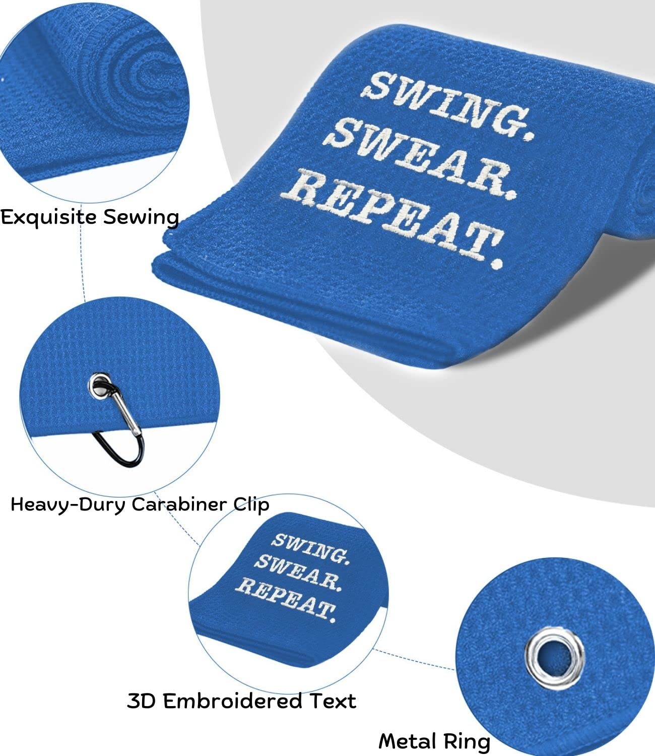 Funny Golf Towel - Swing Swear Repeat Embroidered Golf Accessories with Clip for Men | Golf Bag Towel | Perfect Golf Gifts for Dad, Husband & Golfers | Great for Courses, Tournaments & Practice