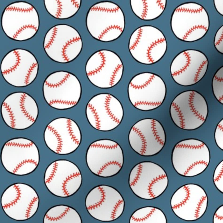 Baseball Print Satin Fabric - Dull Blue Play Ball Sports Design for Sewing, Apparel, Lining, Blankets & Home Decor - Fat Quarter Fabric by Spoonflower | Perfect for DIY Crafts, Quilting & Fashion Projects