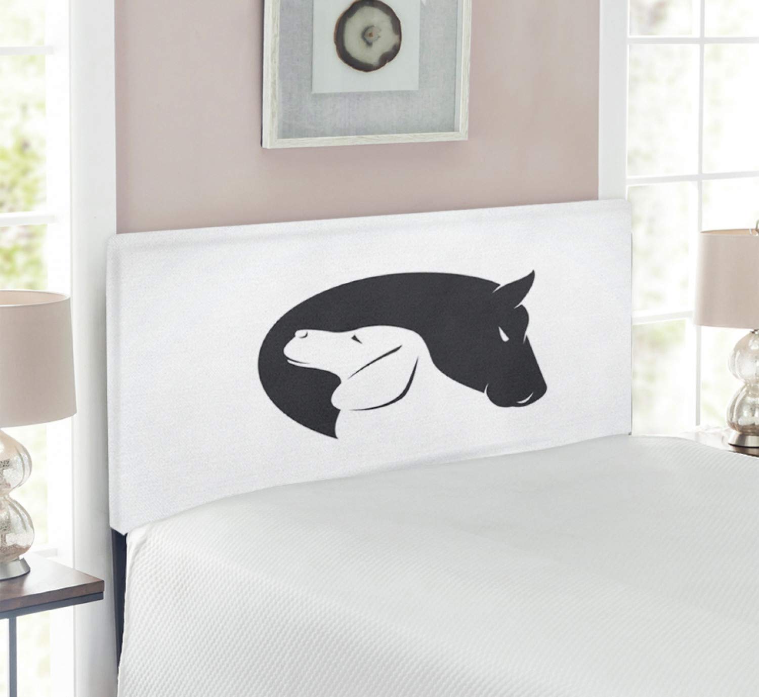 Ambesonne Animal Headboard - Dog and Horse Hugging Loyal Friend Print, Upholstered Metal Bed Headboard with Memory Foam, Twin Size, Black & White - Perfect for Kids' Rooms, Pet Lovers & Contemporary Bedroom Decor