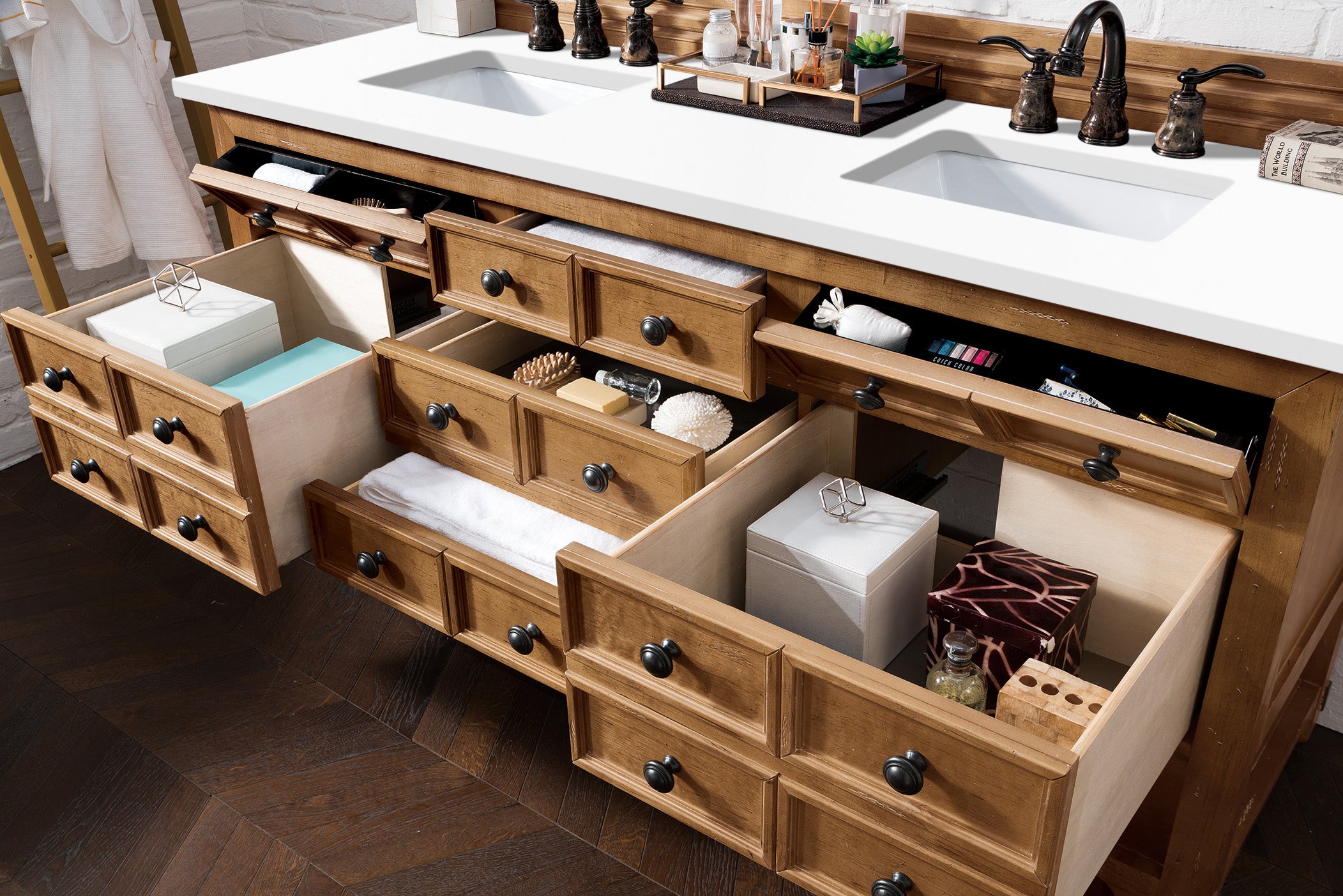 Malibu 72 Inch Double Bathroom Vanity with Honey Alder Wood & 3CM Classic White Quartz Countertop - Perfect for Master Bathroom Renovation and Modern Home Decor