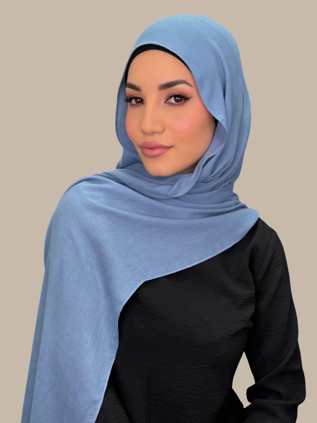 Soft Cotton Modal Hijab Scarf - Breathable & Comfortable Steel Blue Shawl for Women - Perfect for Daily Wear, Prayer & Fashion Accessory
