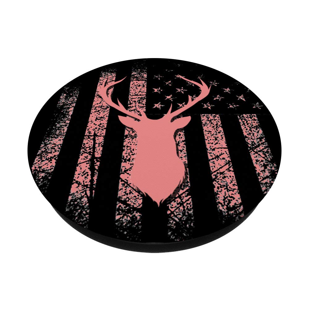 USA Flag Pink & Black Background Deer Hunting PopSockets - Phone Grip & Stand for Women & Girls | Perfect for Hunting, Outdoor Adventures & Phone Protection