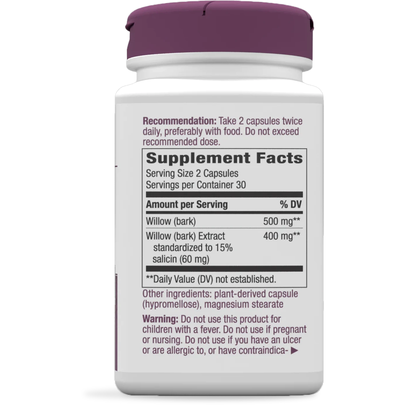 Nature's Way Premium White Willow Bark Extract - Natural Pain Relief & Anti-Inflammatory Supplement for Joint & Muscle Support - Perfect for Active Lifestyles & Post-Workout Recovery