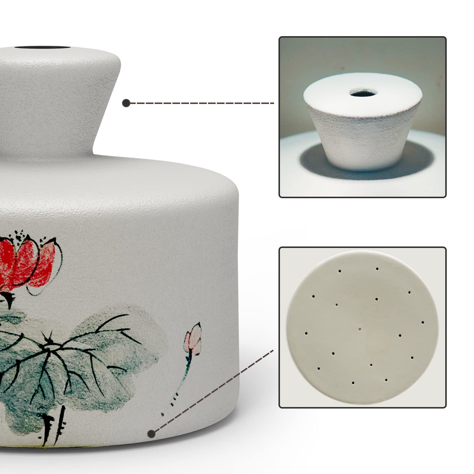 23oz Ceramic Thumb Rain Watering Can for Bonsai, Garden & Indoor Plants - Handcrafted Hand-Painted Hibiscus Design Watering Bell - Perfect for Delicate Watering of Succulents, Herbs and Houseplants