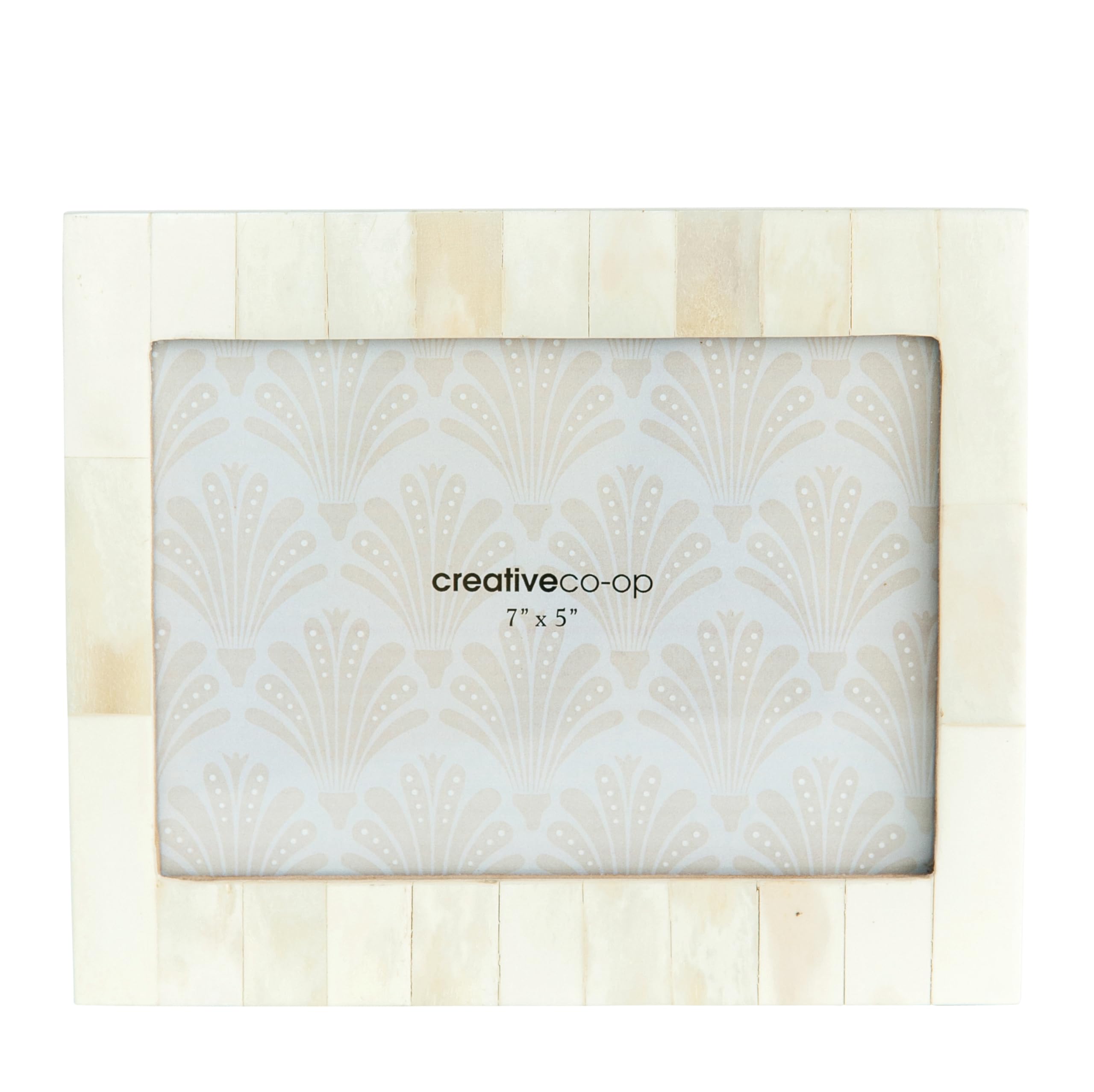 Creative Co-Op White Resin Photo Frame with Beige Accents - Holds 5x7 Picture - Perfect for Home Decor, Wedding Photos & Office Display