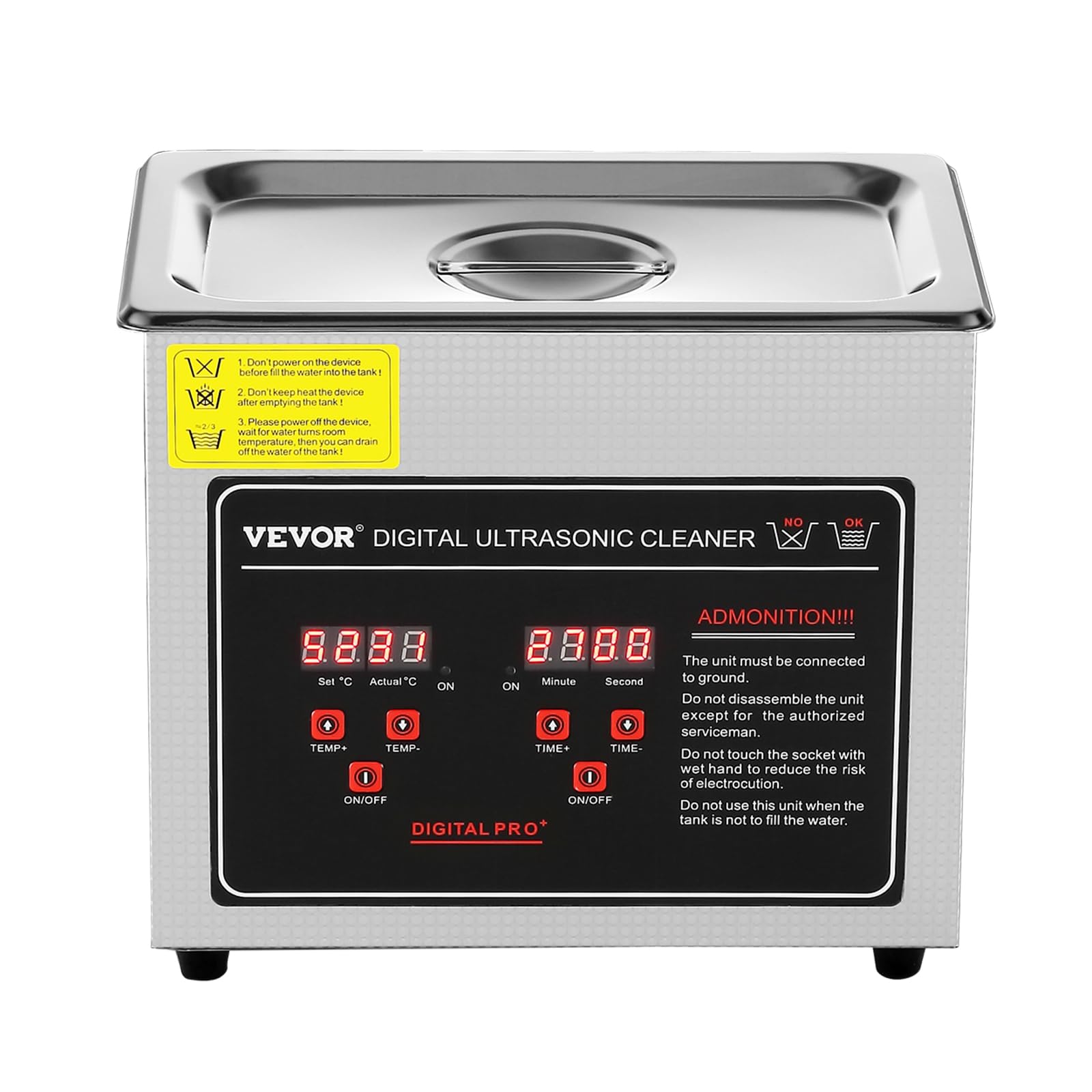VEVOR 3L Ultrasonic Cleaner with Digital Timer & Heater - Professional Jewelry, Watch, Glasses Cleaner - Stainless Steel Heated Cleaning Machine for Rings, Small Parts, Circuit Boards - Perfect for Home, Jewelry Stores, and Electronics Repair Shops