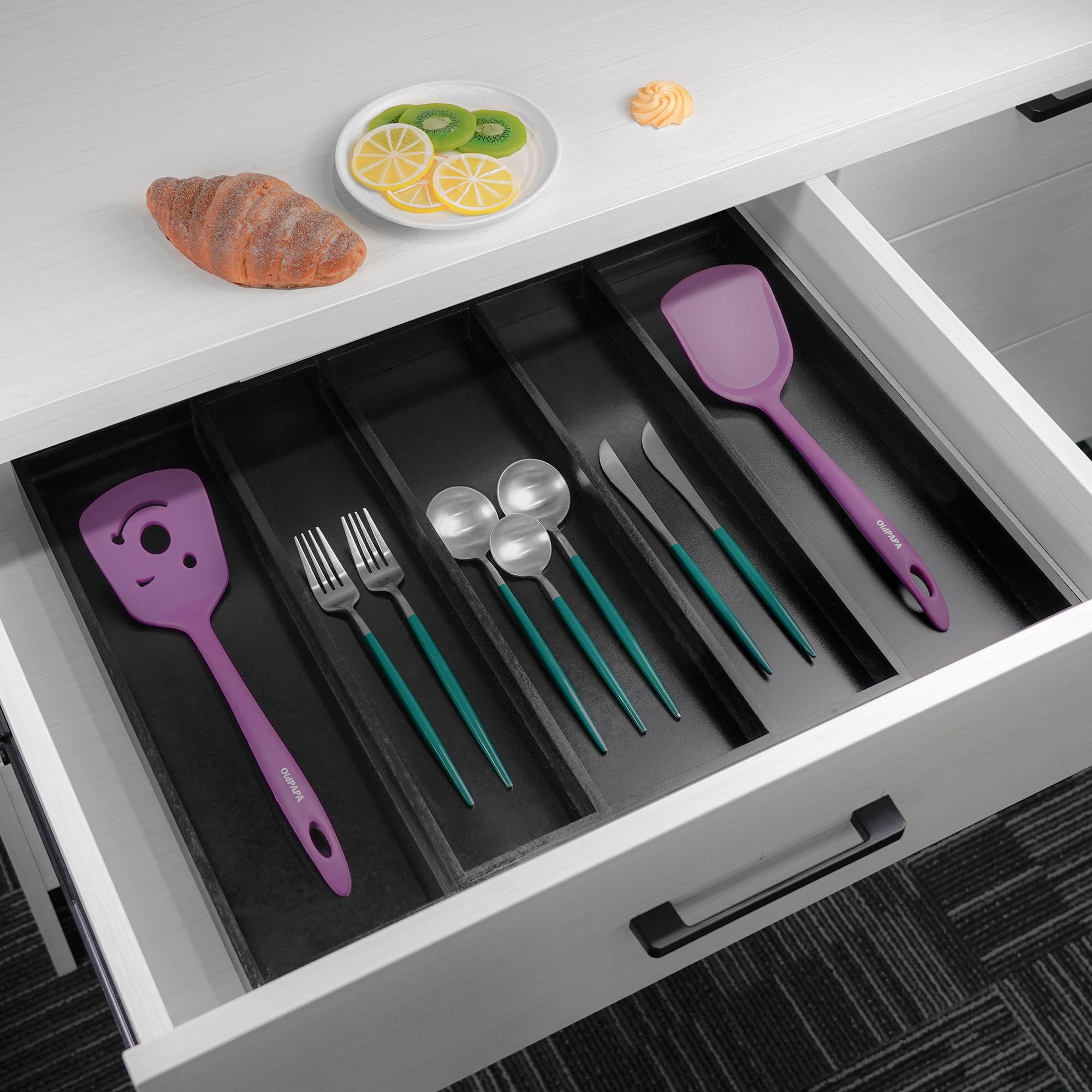 Utoplike Adjustable Bamboo Drawer Organizer - Expandable Kitchen Utensil & Silverware Holder, Cutlery Tray Organizer for Flatware, Knives - Perfect for Kitchen, Bedroom, Living Room Storage & Organization