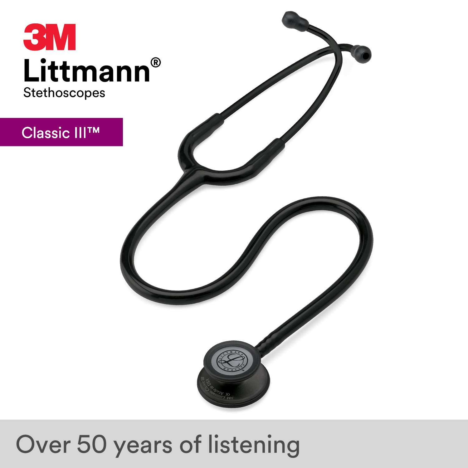 3M Littmann Classic III Monitoring Stethoscope - Black Edition with 27-Inch Tube & Chestpiece + Free ID Tag (5803 & 40007) | Ideal for Medical Professionals, Nurses, and Healthcare Students