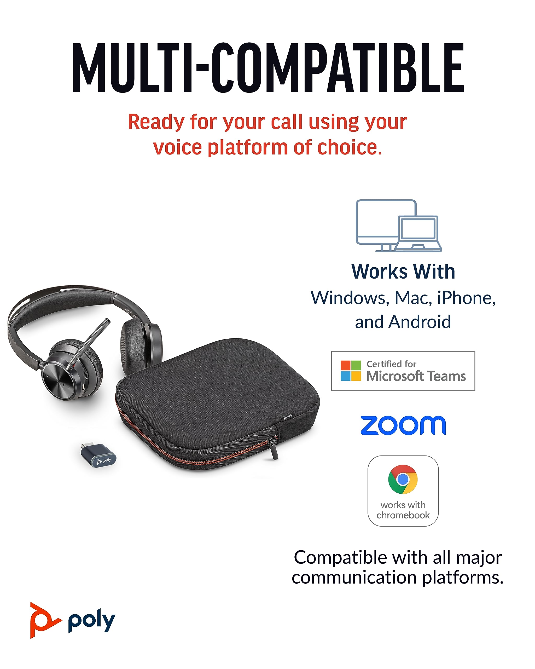 Poly Voyager Focus 2 UC Wireless Headset with Active Noise Canceling (ANC) - Bluetooth Headphones for PC, Mac & Mobile - Certified for Microsoft Teams & Zoom - Perfect for Home Office, Remote Work & Video Conferencing - Amazon Exclusive