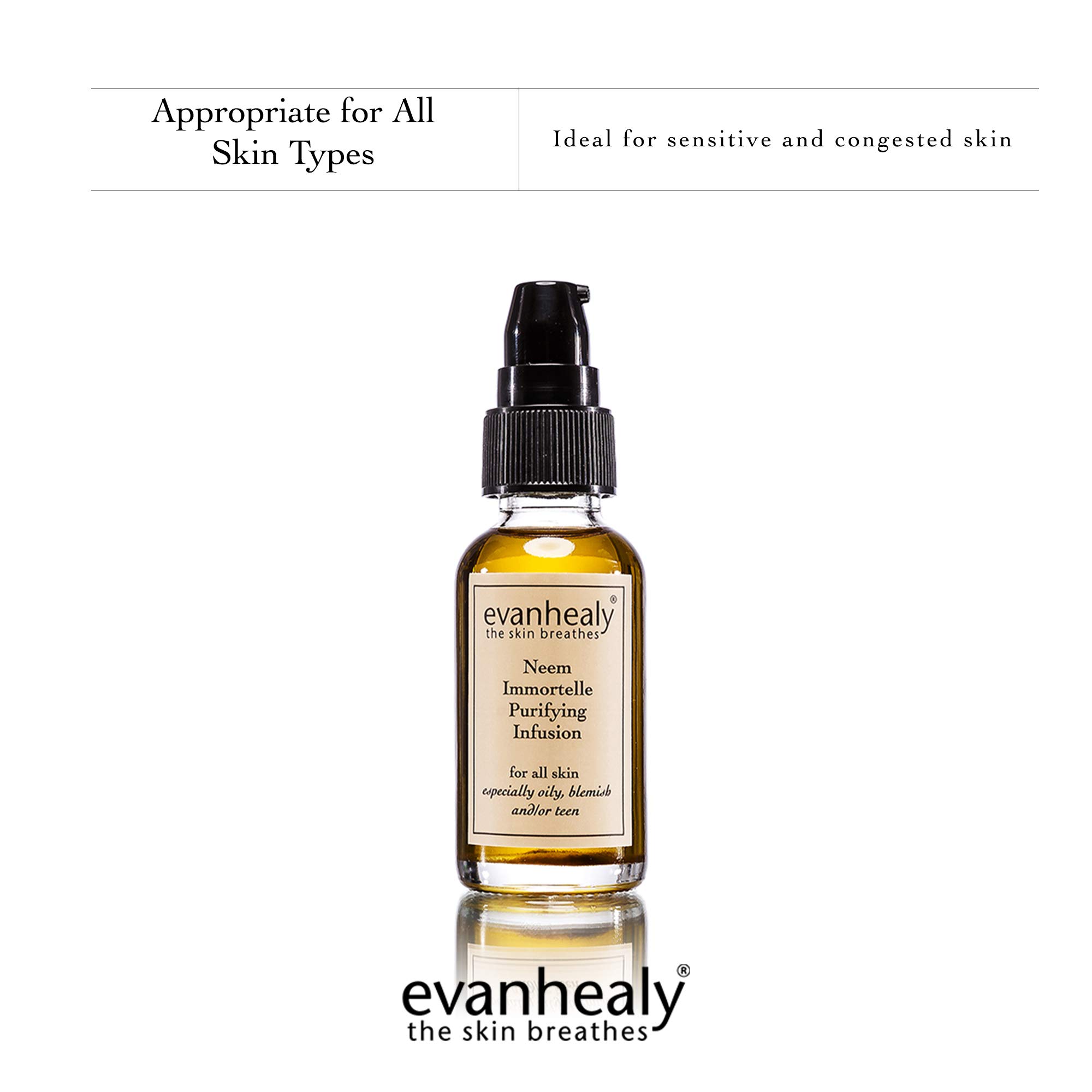 Evanhealy Neem Immortelle Purifying Infusion - Organic Facial Oil Serum & Cleanser for Congested, Sensitive Skin - Pore Minimizer & Balancing Ayurveda Face Serum with Vitamin E | Perfect for Daily Skincare Routine & Acne-Prone Skin Treatment