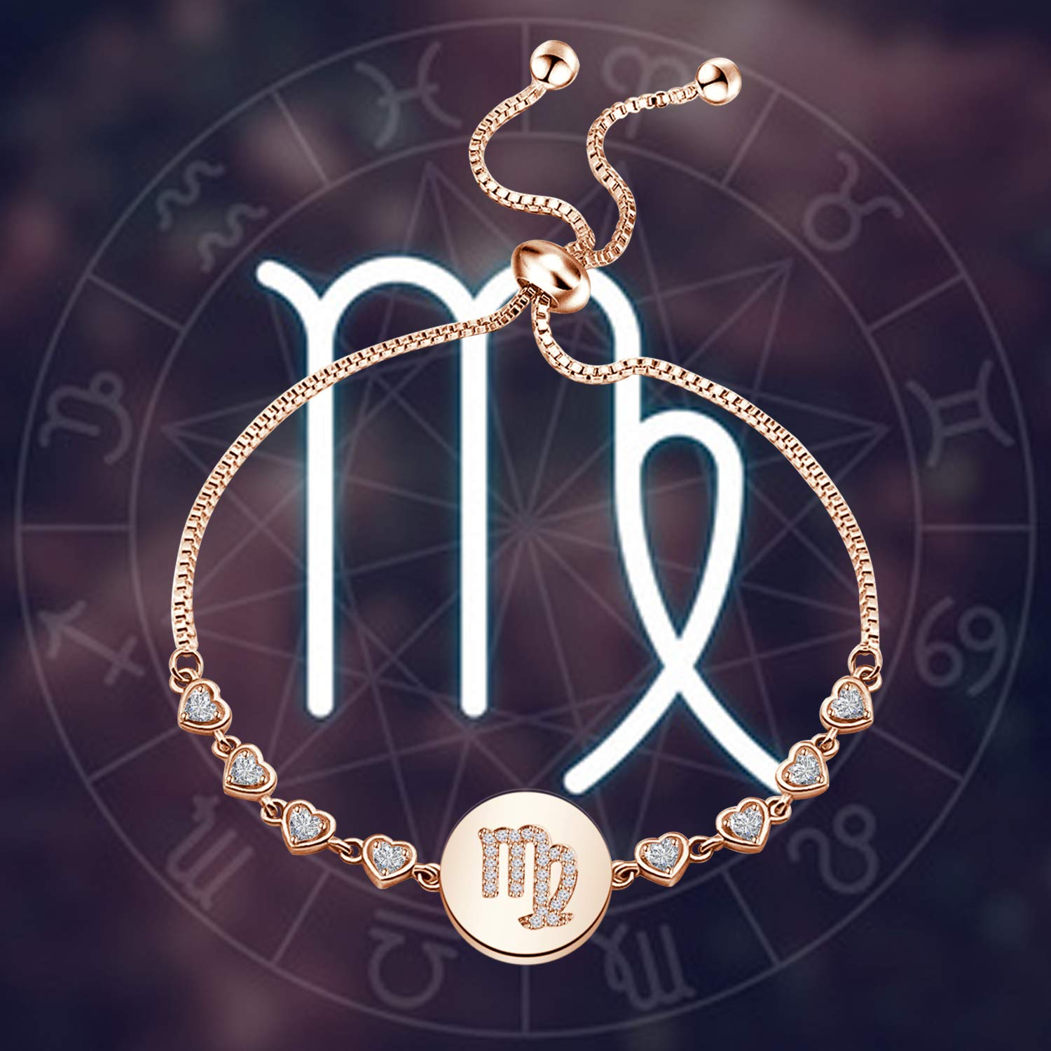 ENSIANTH Rose Gold Zodiac Sign Adjustable Bracelet for Women - Personalized Birthday Gift, Dainty Astrology Jewelry for Everyday Wear & Special Occasions
