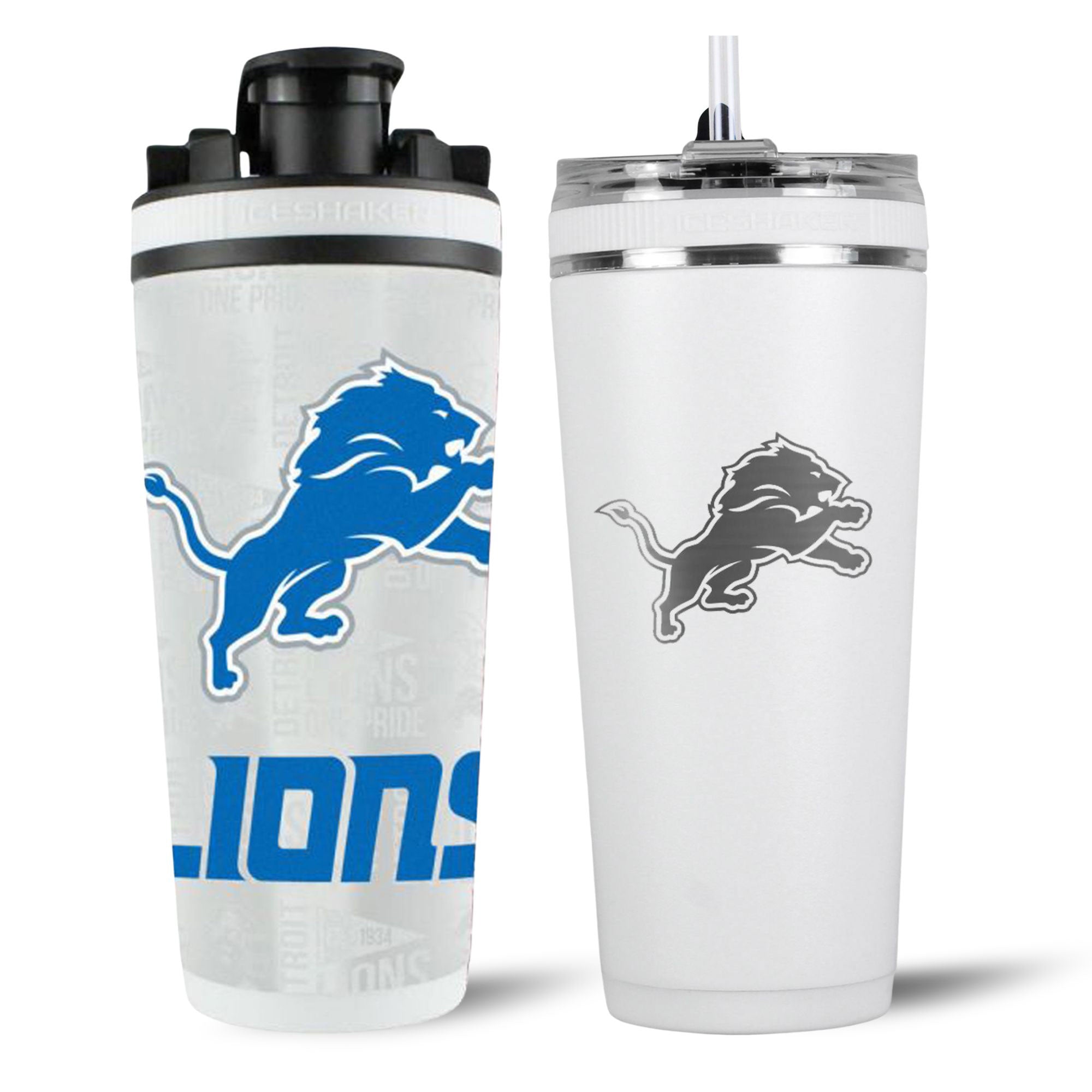 Detroit Lions 4D Shaker Cup & Flexible Water Bottle Set - NFL Team Sports Drinkware for Gym, Workout, and Game Day Hydration
