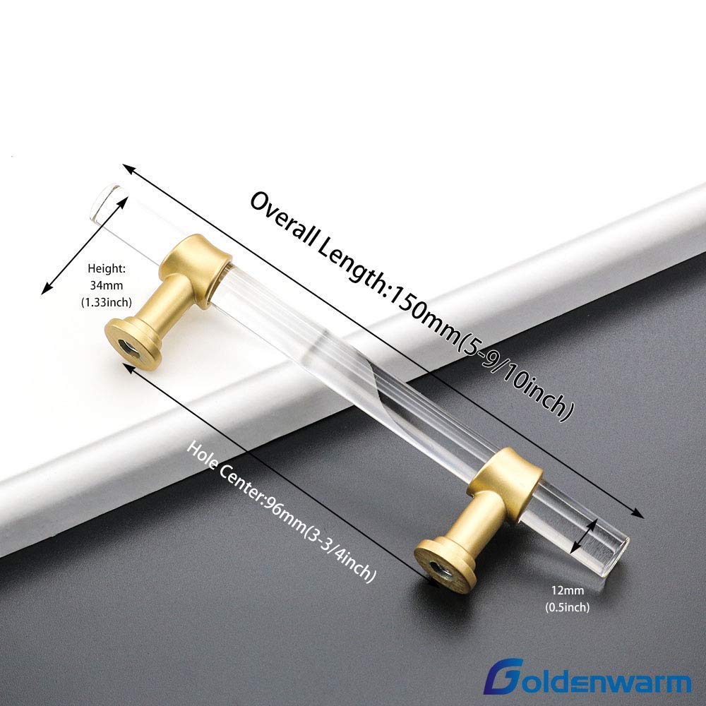 GoldenWarm 30 Pack 3.75 Inch Matte Gold Cabinet Pulls - Clear Acrylic Drawer Handles for Kitchen Cabinets, Bathroom Vanity & Furniture Hardware (Perfect for Modern Home Renovation & DIY Projects)