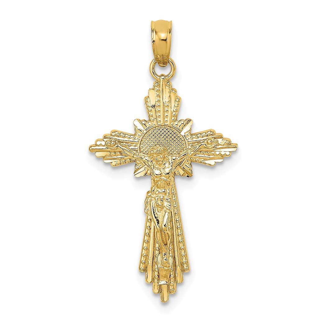 14K Gold Sparkle Cut Crucifix Pendant Necklace with Fancy Edges - Elegant Religious Jewelry Gift for Women, Perfect for Baptism, Confirmation & Everyday Wear