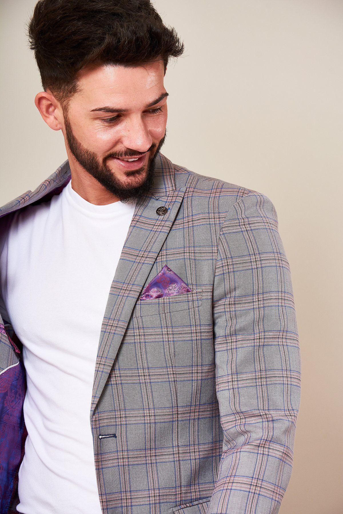 ALVIN Women's Grey Pink Checkered Blazer - Stylish Office Wear & Business Casual Jacket for Work, Meetings, and Professional Events