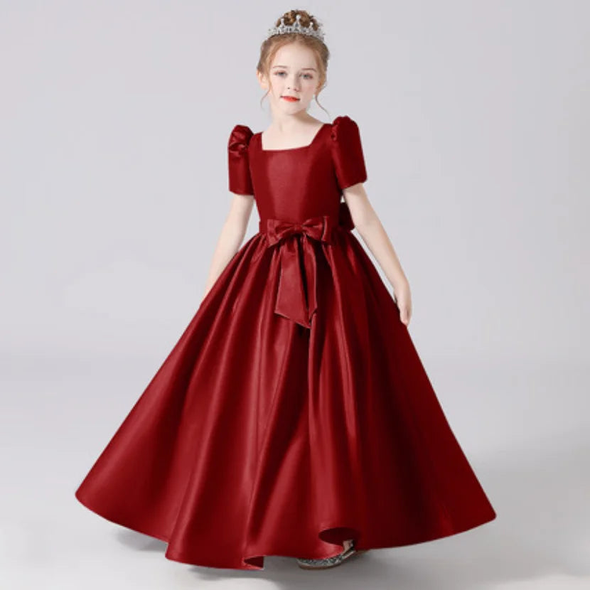 Elegant Lace-Up Flower Girl Dress for Pageants - Soft Satin Girls Gown for Weddings, Baptisms & Special Occasions