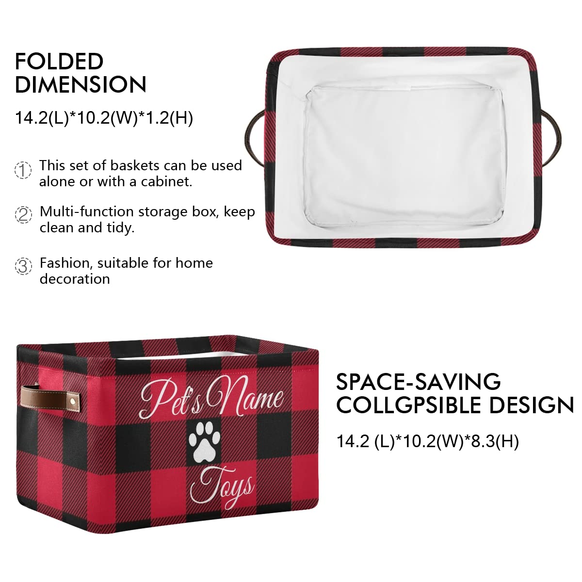 Personalized Buffalo Plaid Dog Toy Basket - Custom Monogram Pet Toy Bin & Storage Organizer for Dogs | Perfect for Pet Playrooms, Living Rooms & Bedrooms