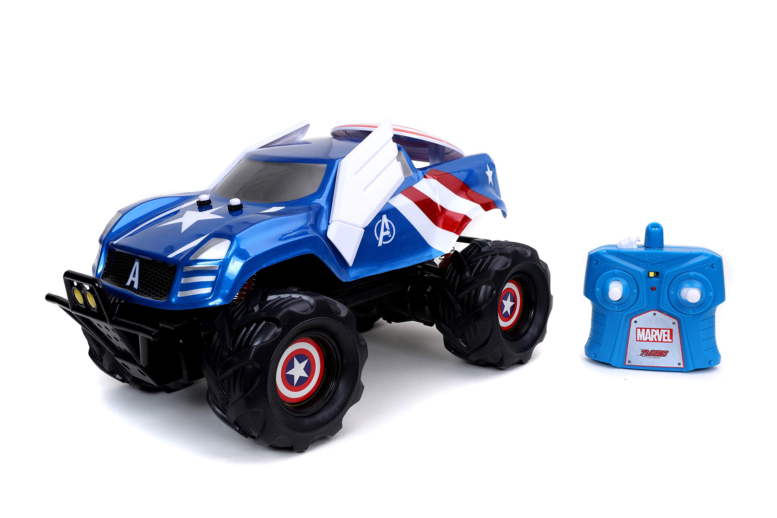 Jada Toys Marvel Avengers 1:14 Scale Captain America Shield Attack RC Remote Control Car - Collectible Toy for Kids & Adults | Superhero Battles, Gift for Marvel Fans, Indoor & Outdoor Play
