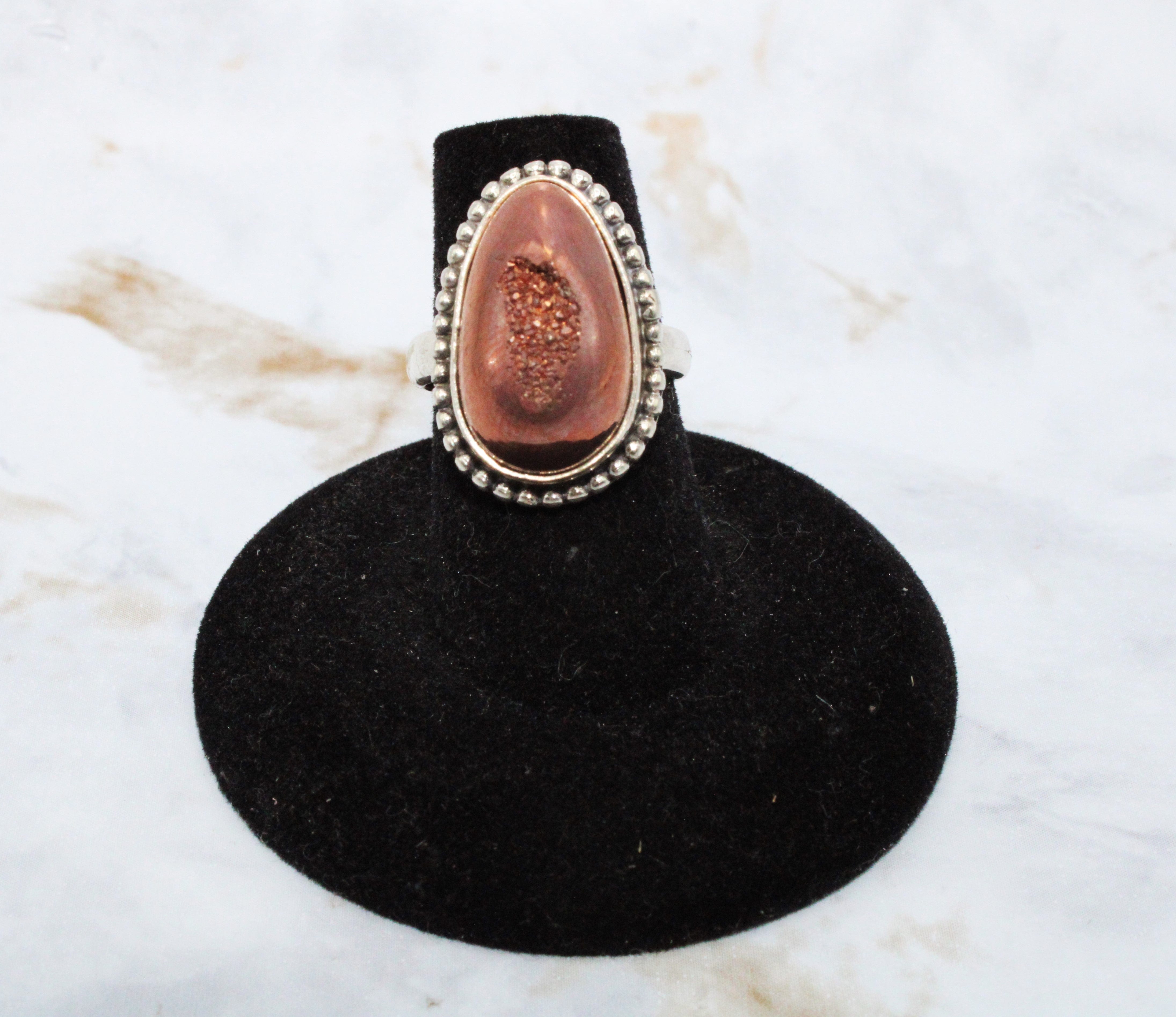 Aura Druzy Ring for Women - Size 5.75 - Natural Stone Crystal Jewelry - Elegant Stackable Ring for Everyday Wear, Gift Giving & Special Occasions