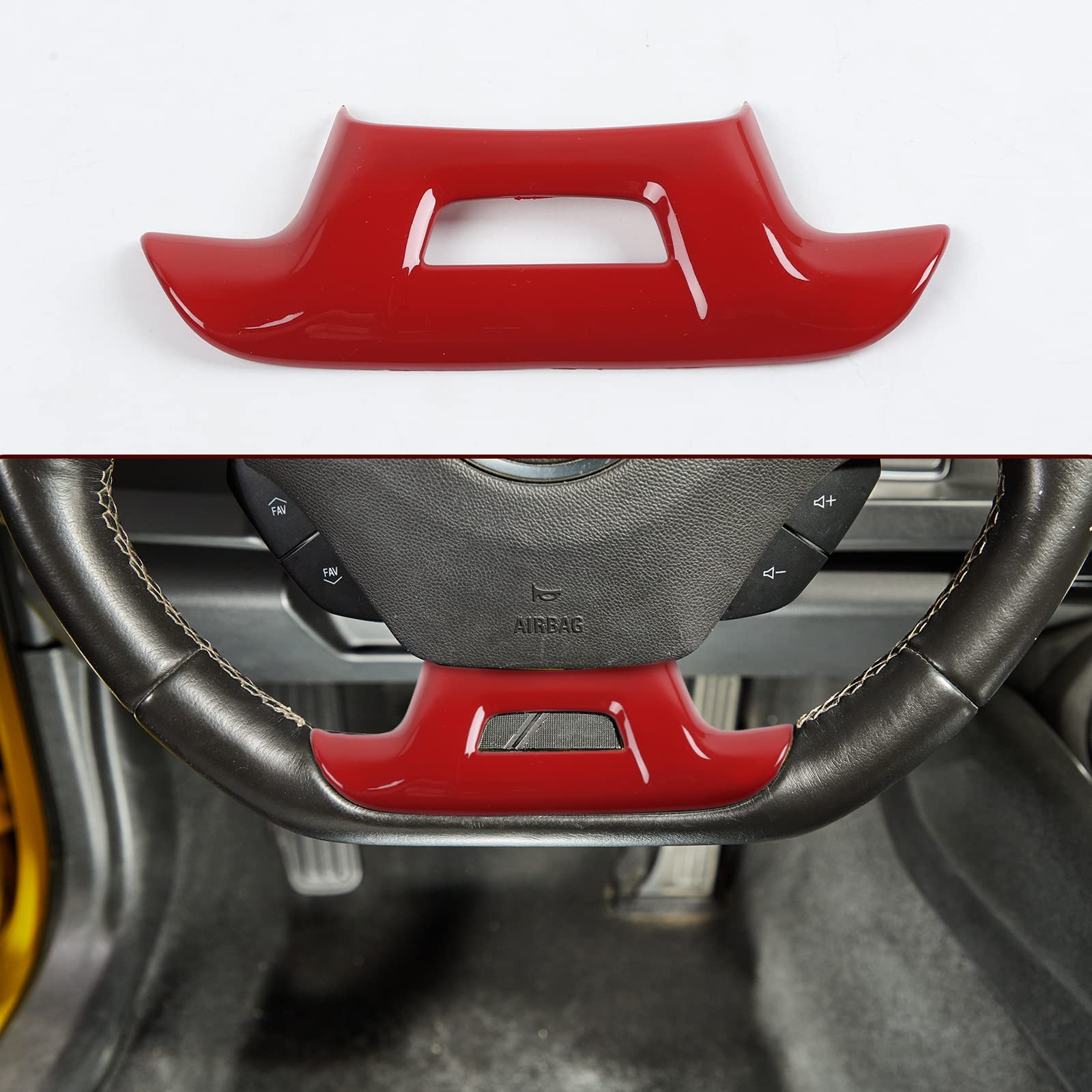 Premium Steering Wheel Trim Cover with Hole Design - Interior Accessory for 2016-2022 Chevrolet Camaro (Red) | Enhances Grip & Style for Sports Car Driving
