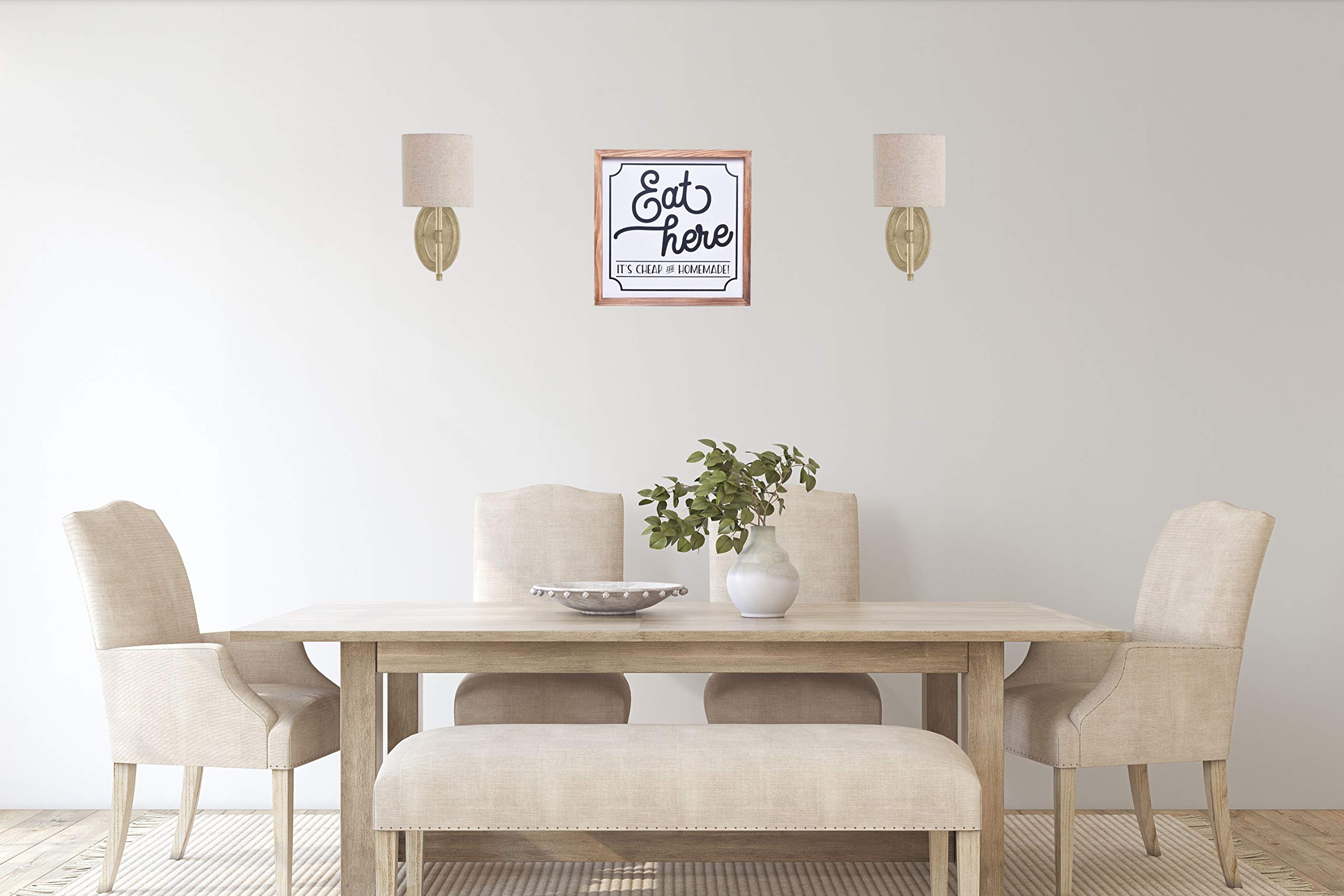Farmhouse Kitchen Decor - Rustic 'Eat Here' Wooden Sign 12x12 Inches with Wood Frame - Country Style Kitchen Wall Art & Accessories - Perfect for Dining Room, Kitchen Decor, and Farmhouse Style Homes
