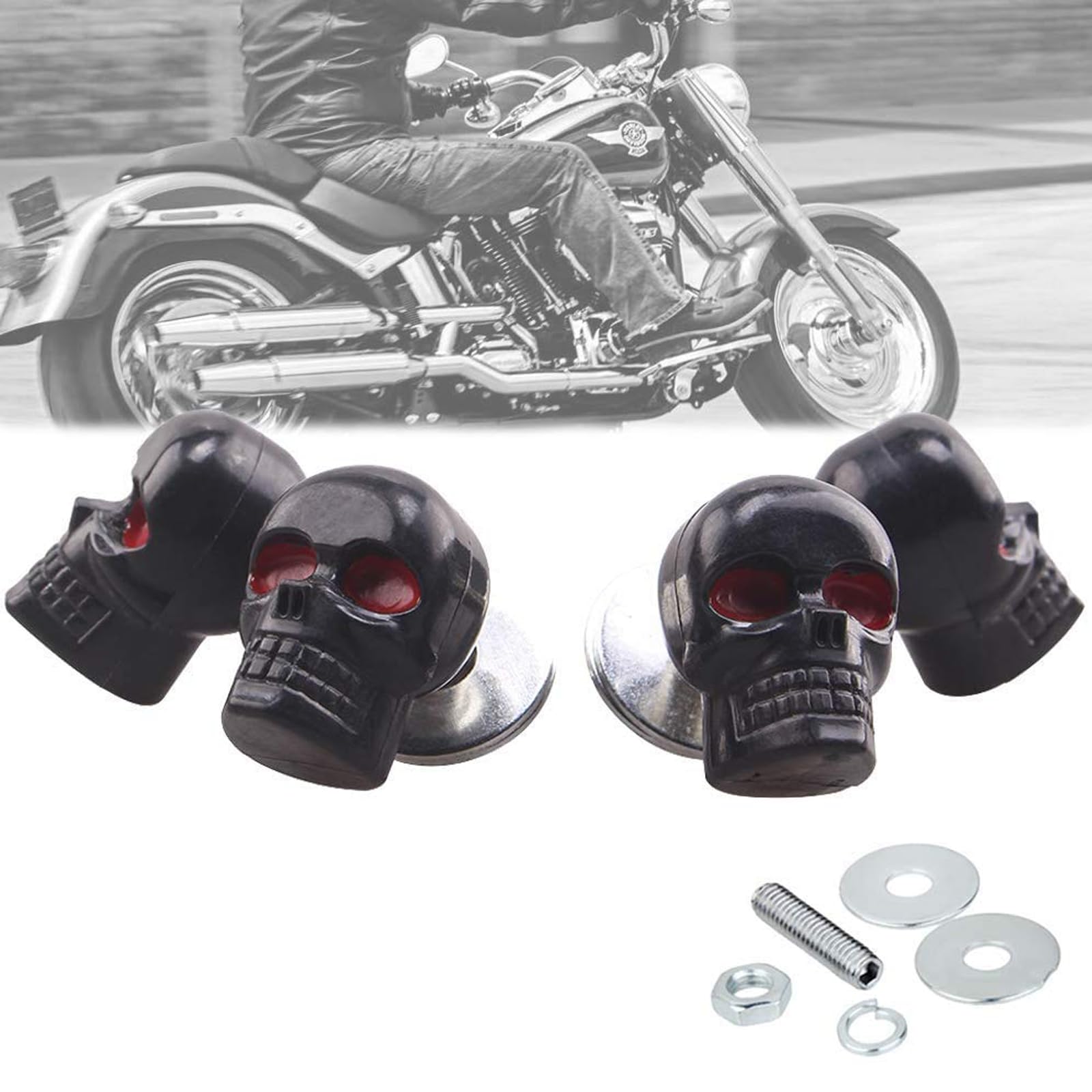 3D Skull License Plate Screws - Universal Car & Motorcycle Fasteners (4 Pack) - For Windshield Trim & Replacement