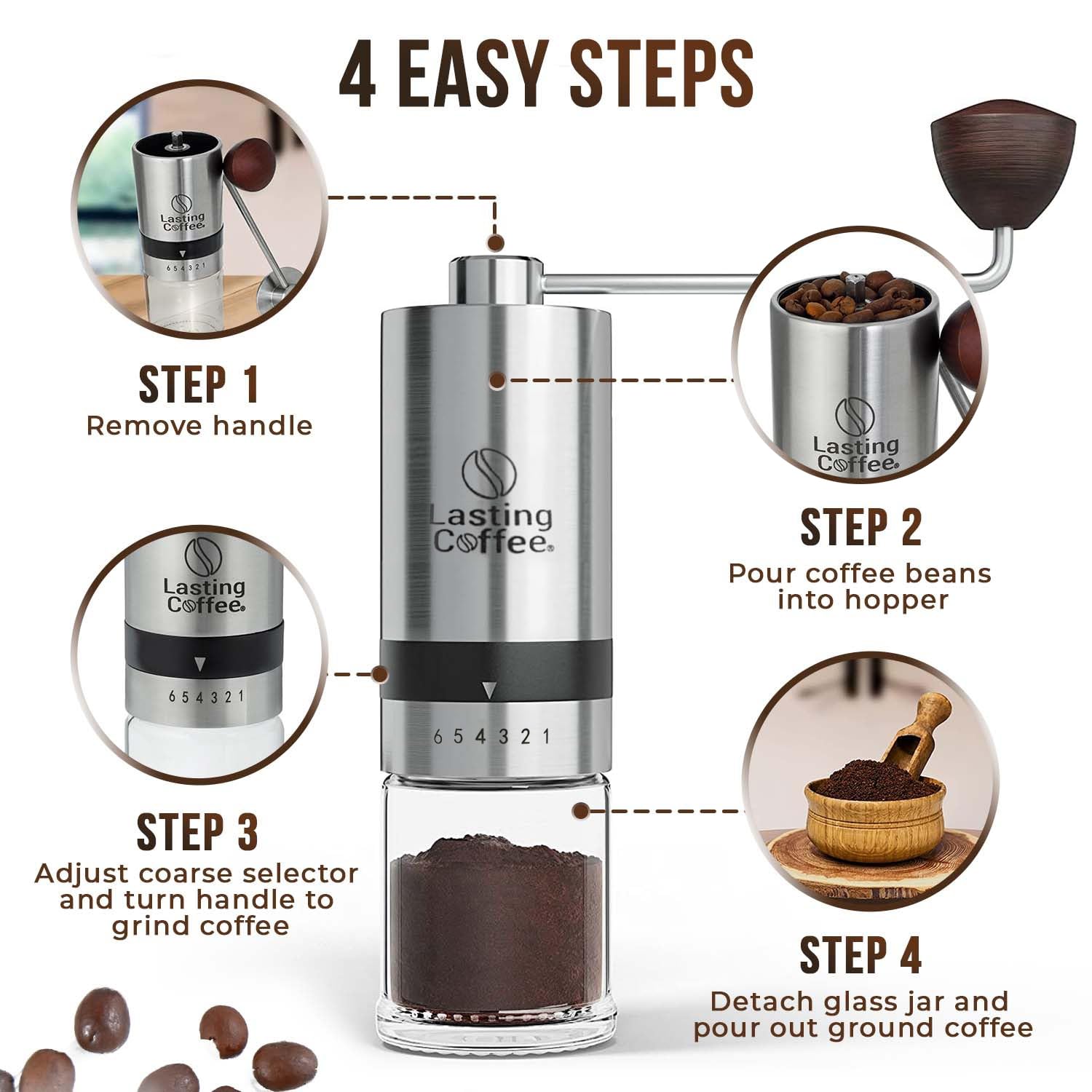 Premium Manual Coffee Grinder with Stainless Steel Conical Burr - Adjustable Coarse to Fine Settings for Espresso, French Press & Pour Over - Portable Hand Crank Mill for Home, Camping & Travel Use