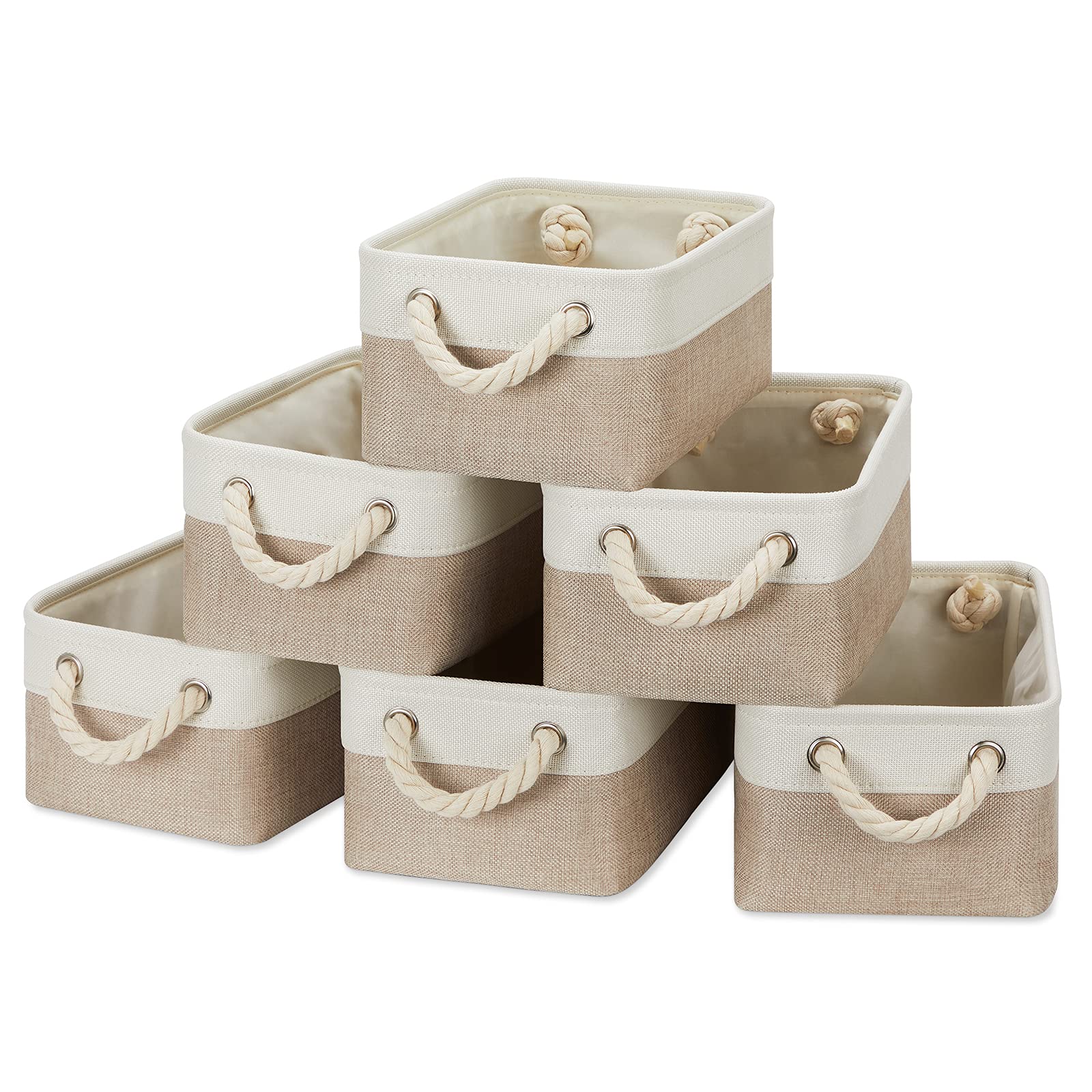 Temary 6-Pack Small Fabric Storage Baskets with Handles - Foldable Decorative Organizer Bins for Shelves, Towels, Gifts (11.8