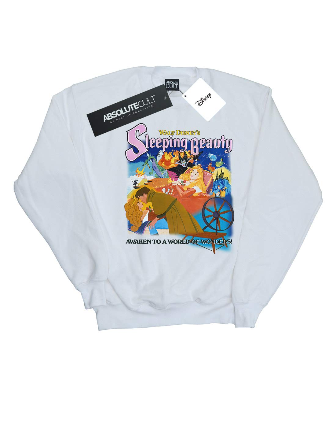 Disney Sleeping Beauty Collage Poster Sweatshirt for Women - White, Large Size | Cozy Lounge Wear & Disney Fan Gift