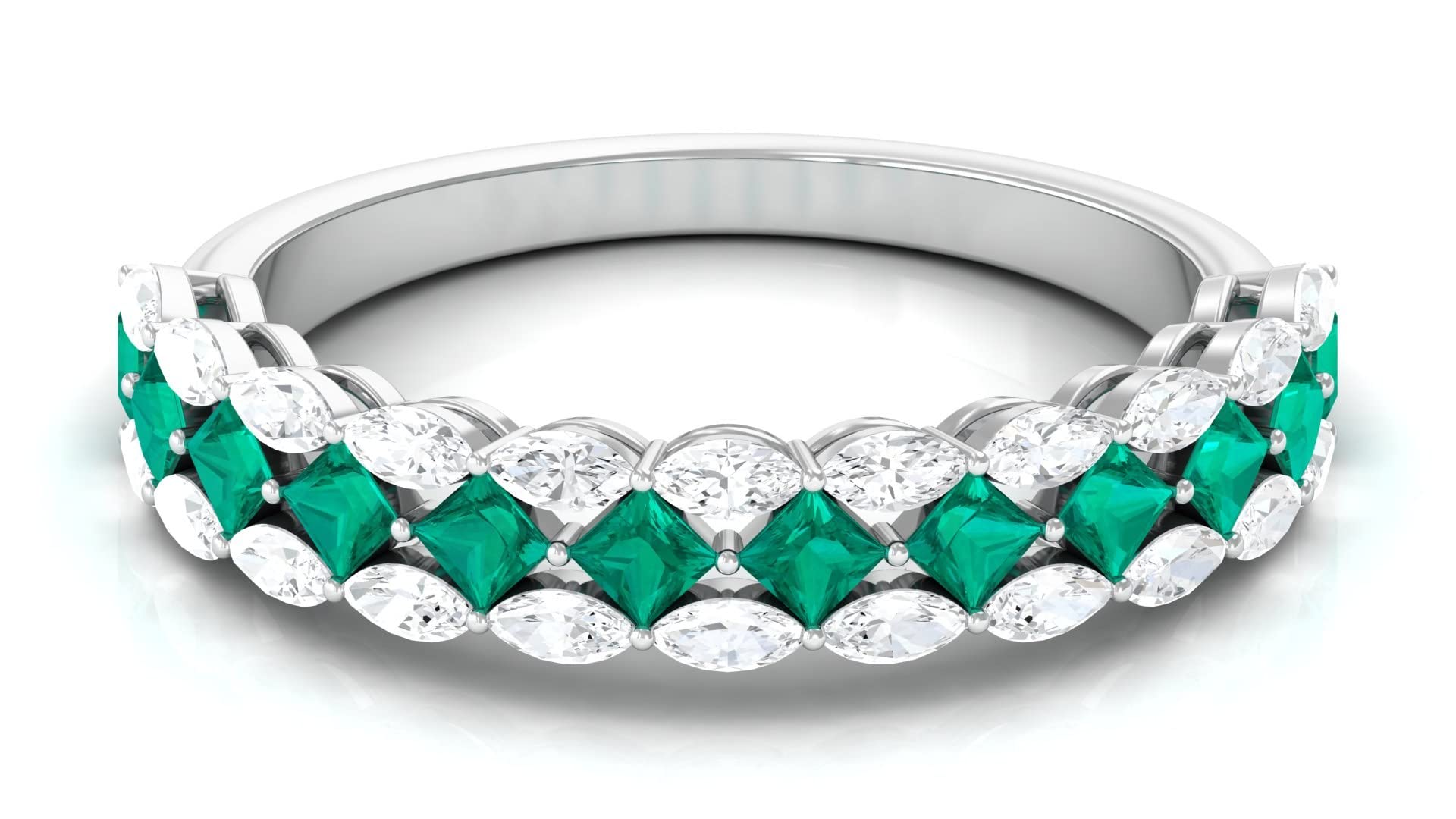 1 CT Natural Emerald and Diamond Half Eternity Ring in 14K Solid Gold - Vintage Inspired Wedding Band, Anniversary Gift for Her, Perfect for Bridal Jewelry & Special Occasions