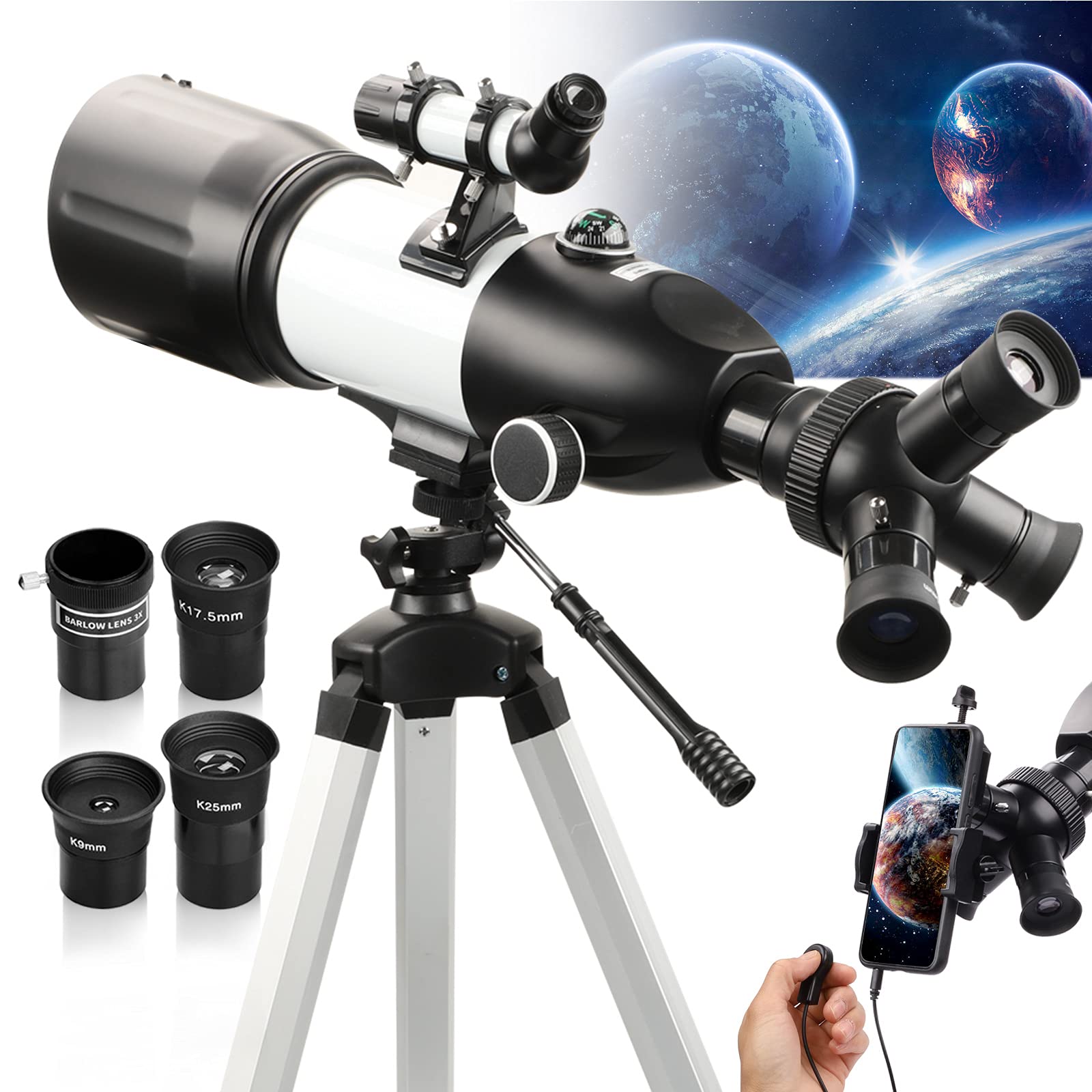 80mm Aperture Refractor Telescope for Adults & Astronomy Beginners - 400mm Focal Length with 3 Rotatable Eyepieces, Tripod & Phone Adapter | Perfect for Stargazing, Moon Observation & Astrophotography