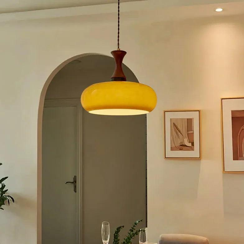 Vintage Brown Glass Pendant Light - Flat Spherical Design for Kitchen Island, Dining Room, and Bedroom Lighting