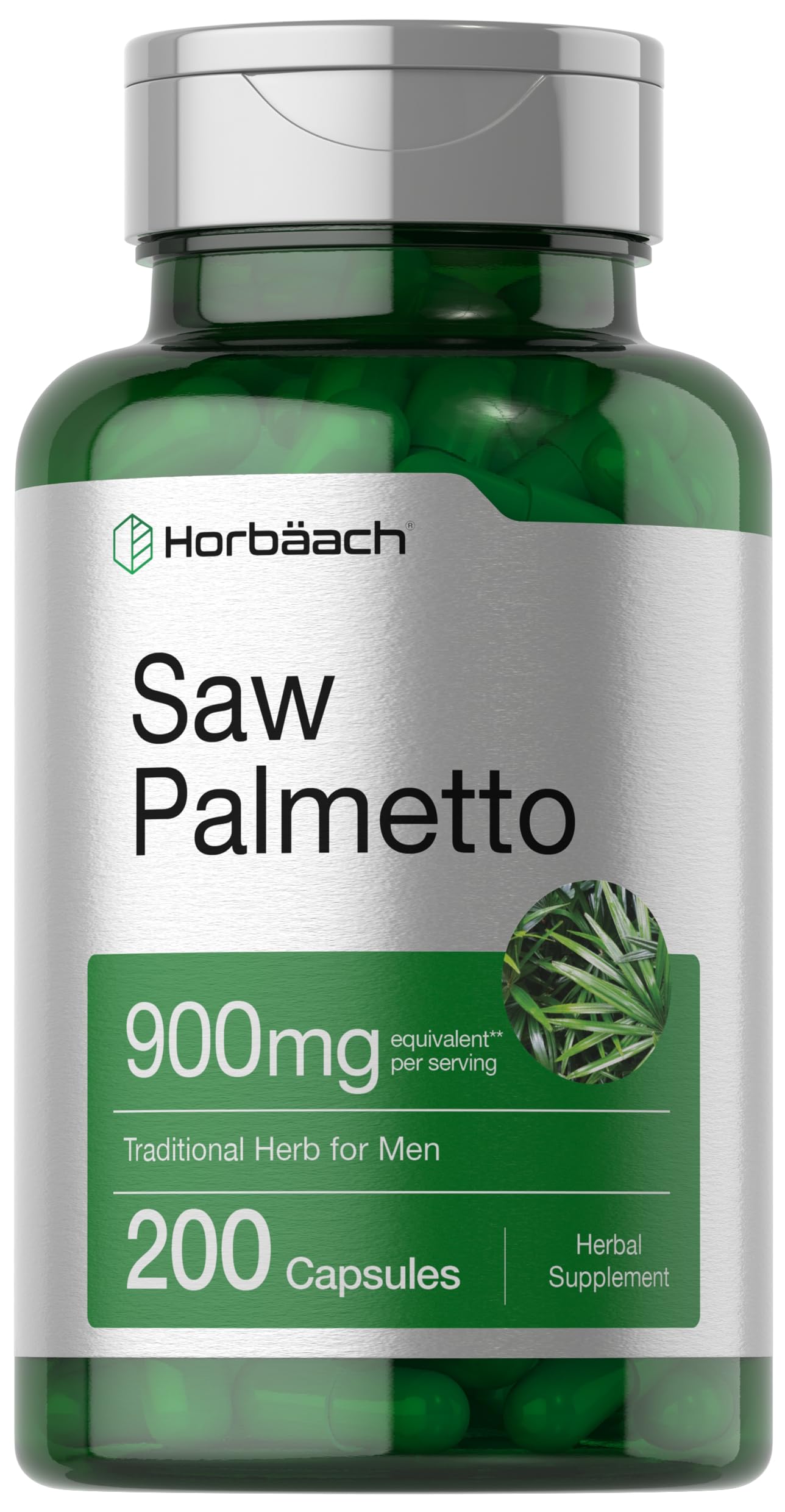 Horbaach Saw Palmetto Extract 900mg - 200 Capsules | Non-GMO, Gluten Free Supplement | Supports Prostate & Urinary Health | Made from Pure Saw Palmetto Berries | for Men's Wellness & Hair Growth Support