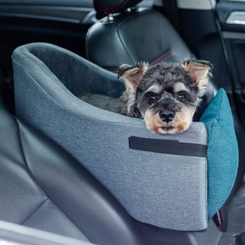 Portable Dog Booster Seat for Cars - Single & Double Console Compatible Travel Pet Carrier, Machine Washable Small Dog Car Seat (Blue) | Perfect for Road Trips & Daily Commutes with Your Puppy