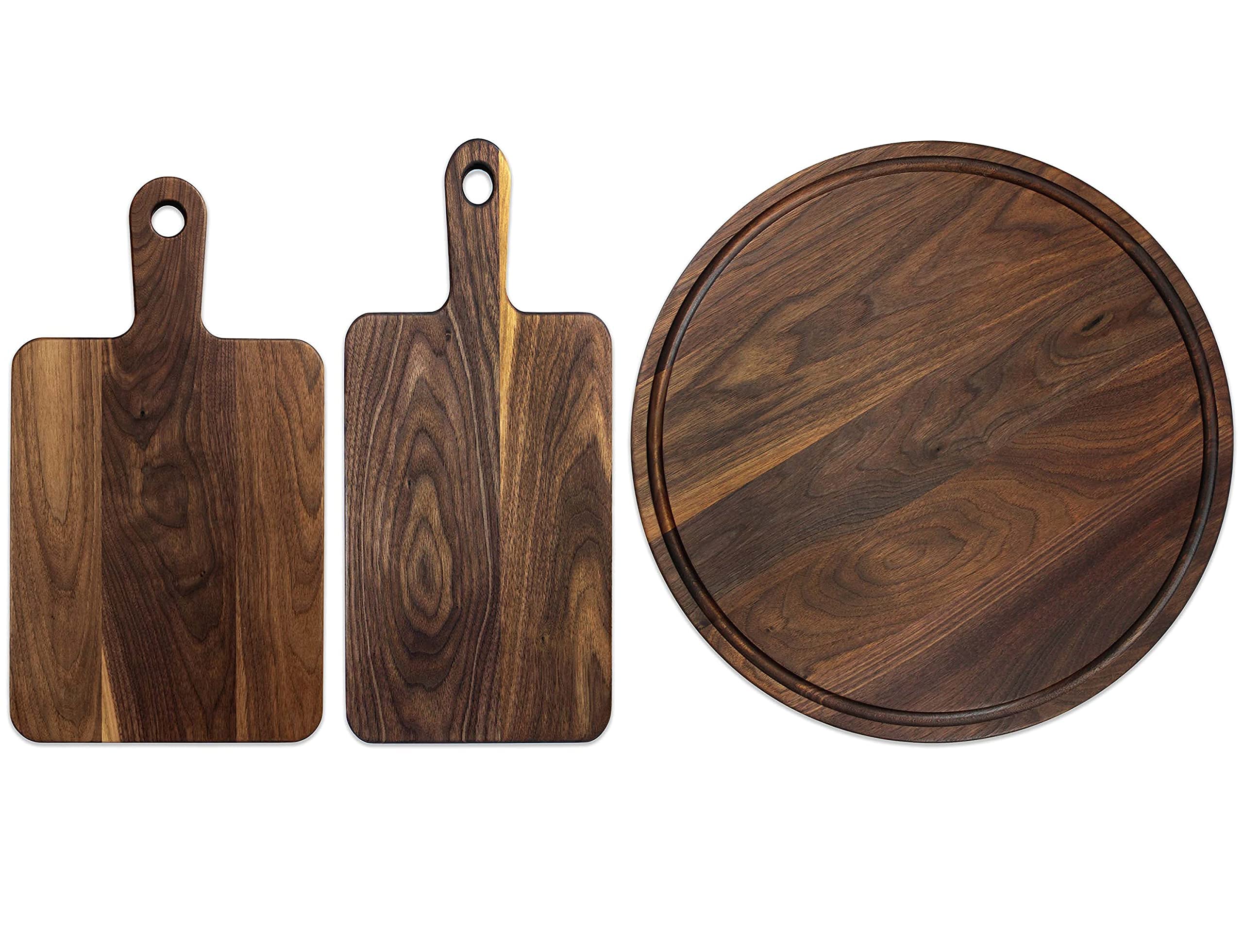 Premium Walnut Wood Cutting Board Set of 3 - Natural Wooden Cheese & Charcuterie Boards with Food-Safe Wax - Perfect for Entertaining, Serving Charcuterie, Cheese Platters & Gourmet Food Presentation